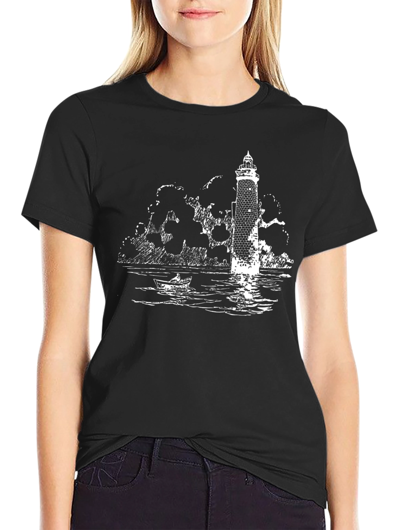 Lighthouse Graphic Tee - Black Cotton T-Shirt