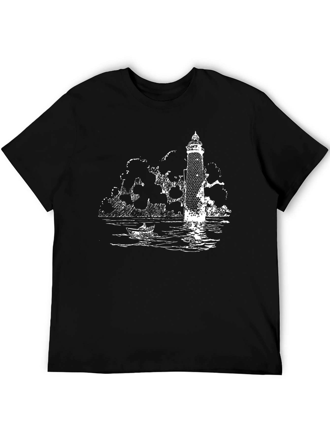 Lighthouse Graphic Tee - Black Cotton T-Shirt