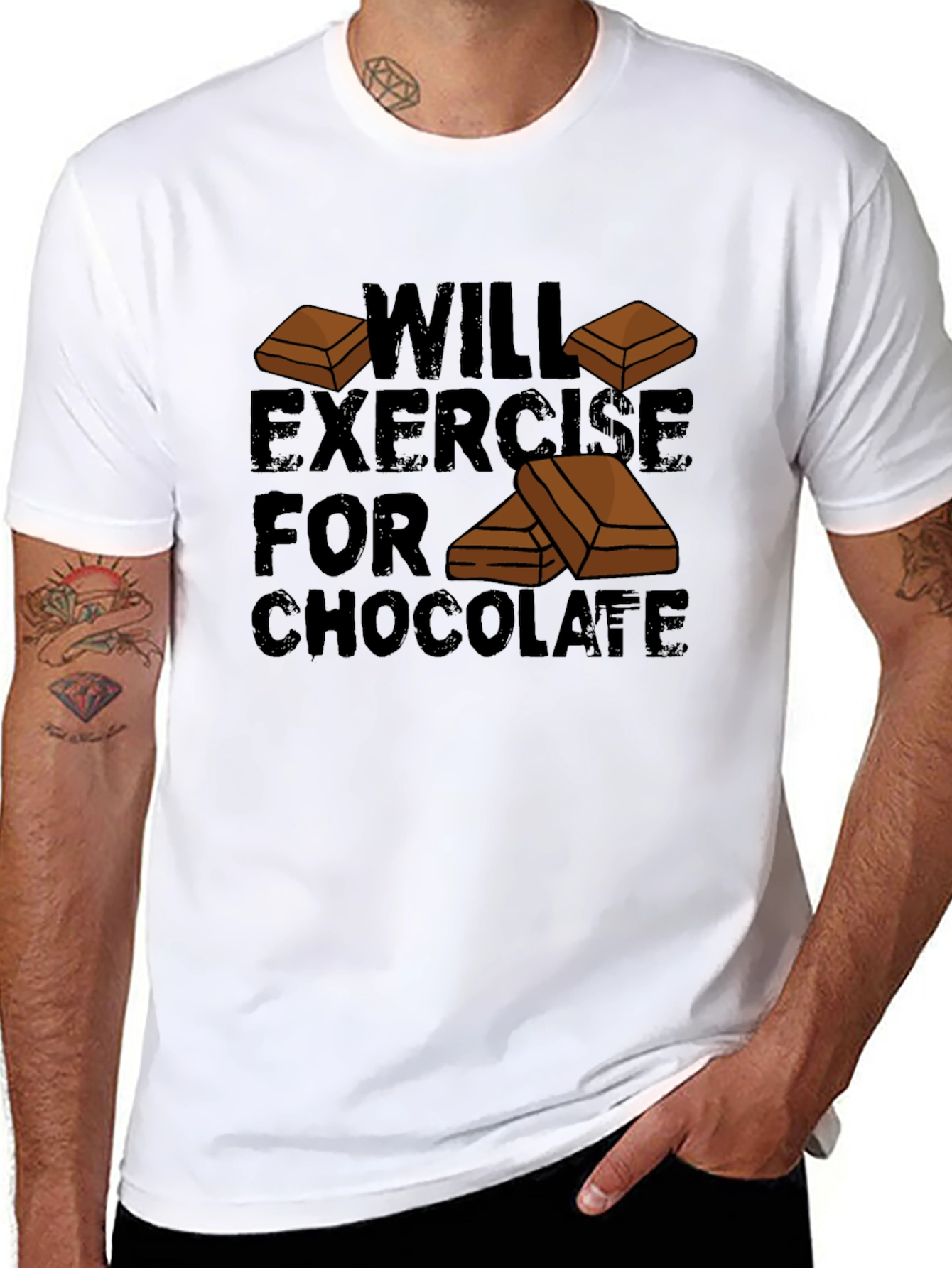 Will Exercise for Chocolate Mens Black T-Shirt