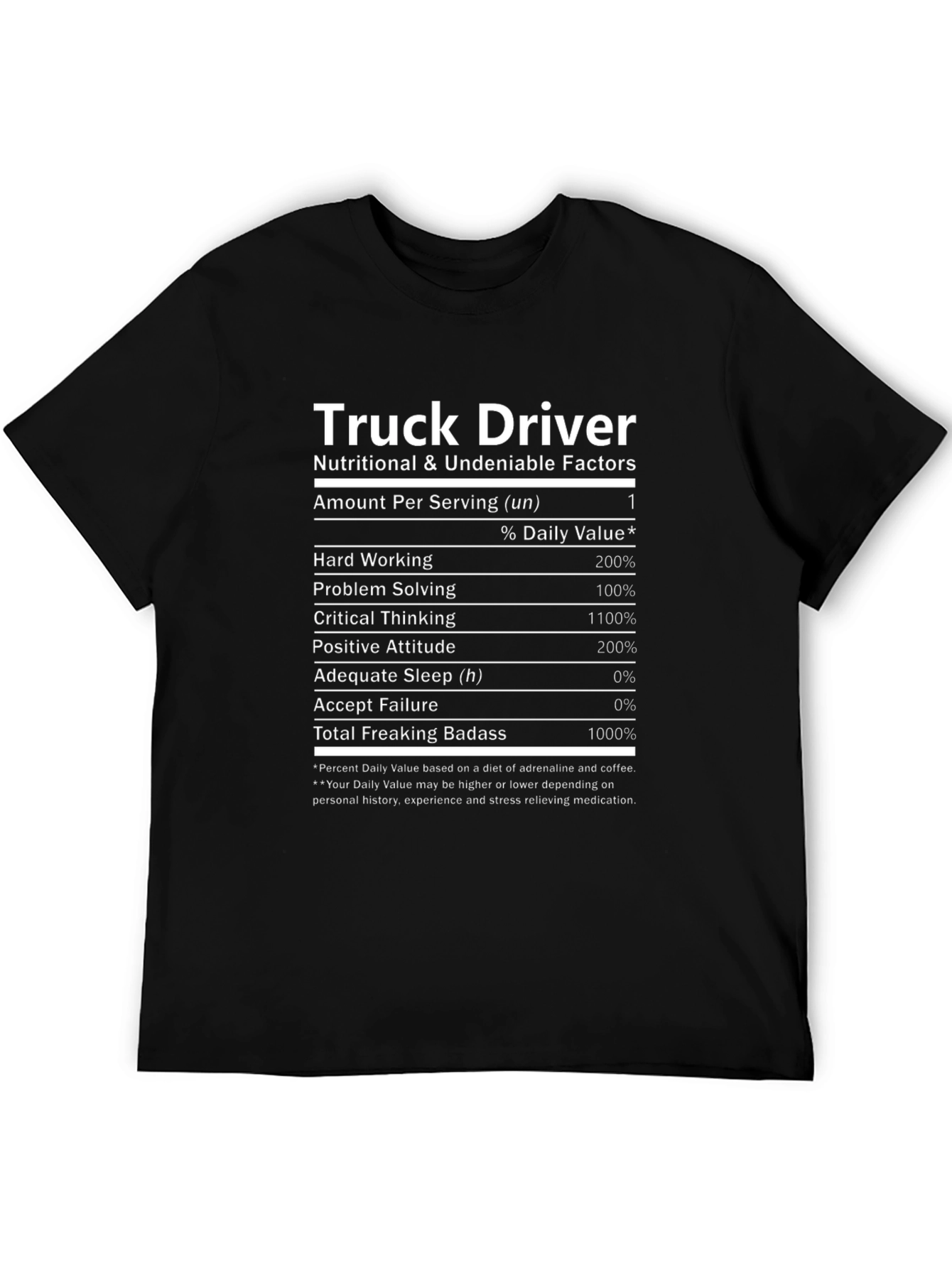 Truck Driver Nutrition Facts Graphic Tee