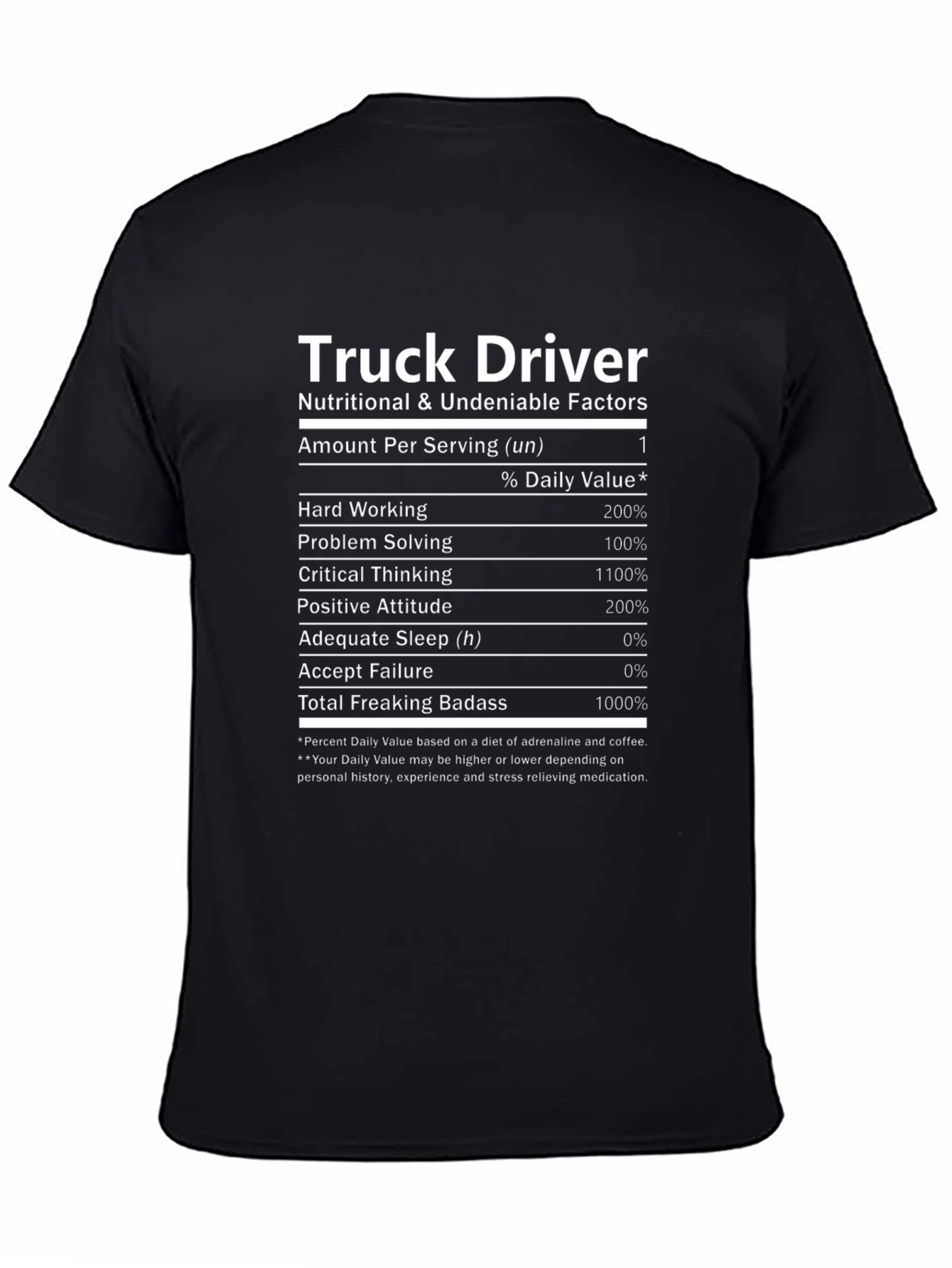 Truck Driver Nutrition Facts Graphic Tee
