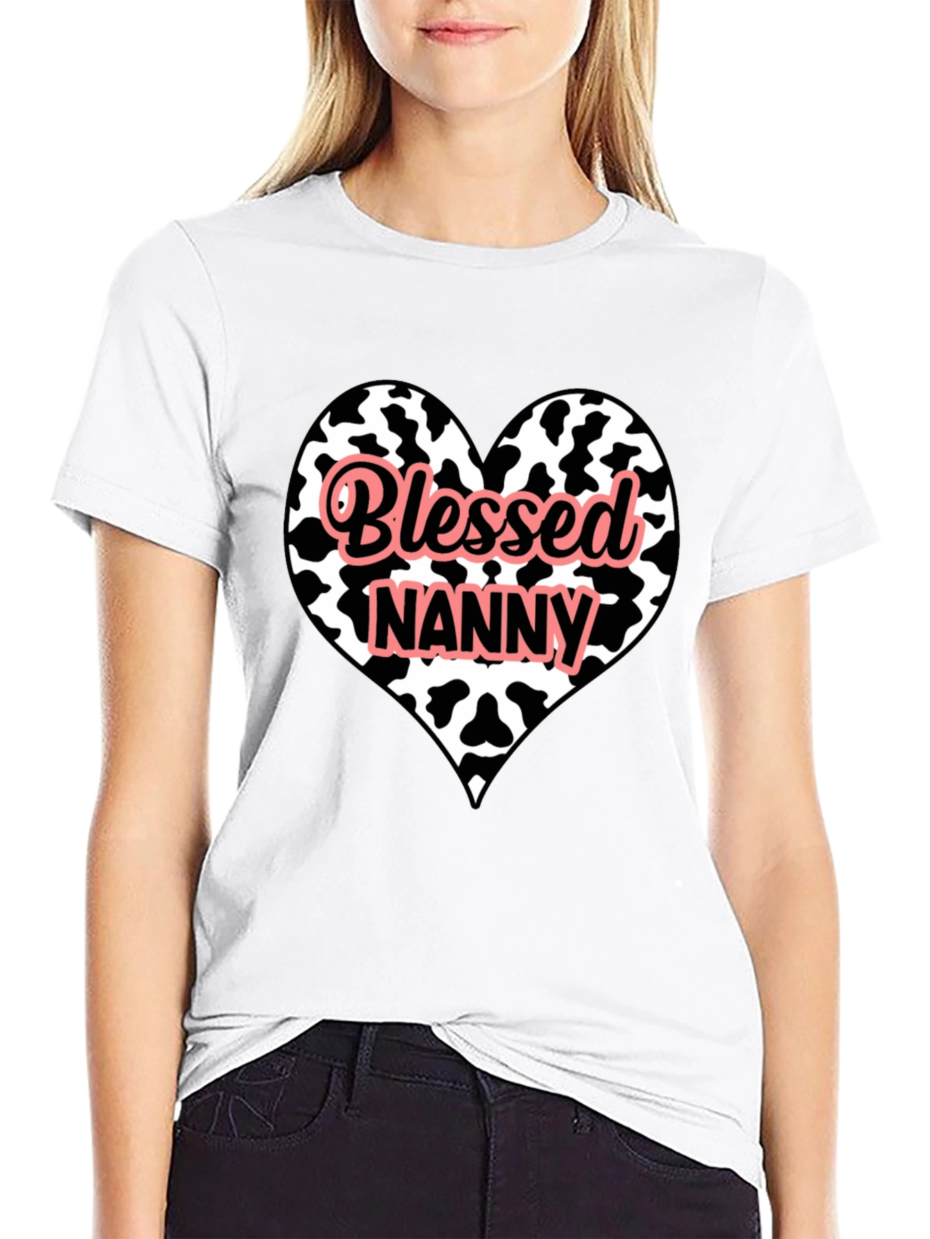 Blessed Nanny Heart Cow Print T-Shirt