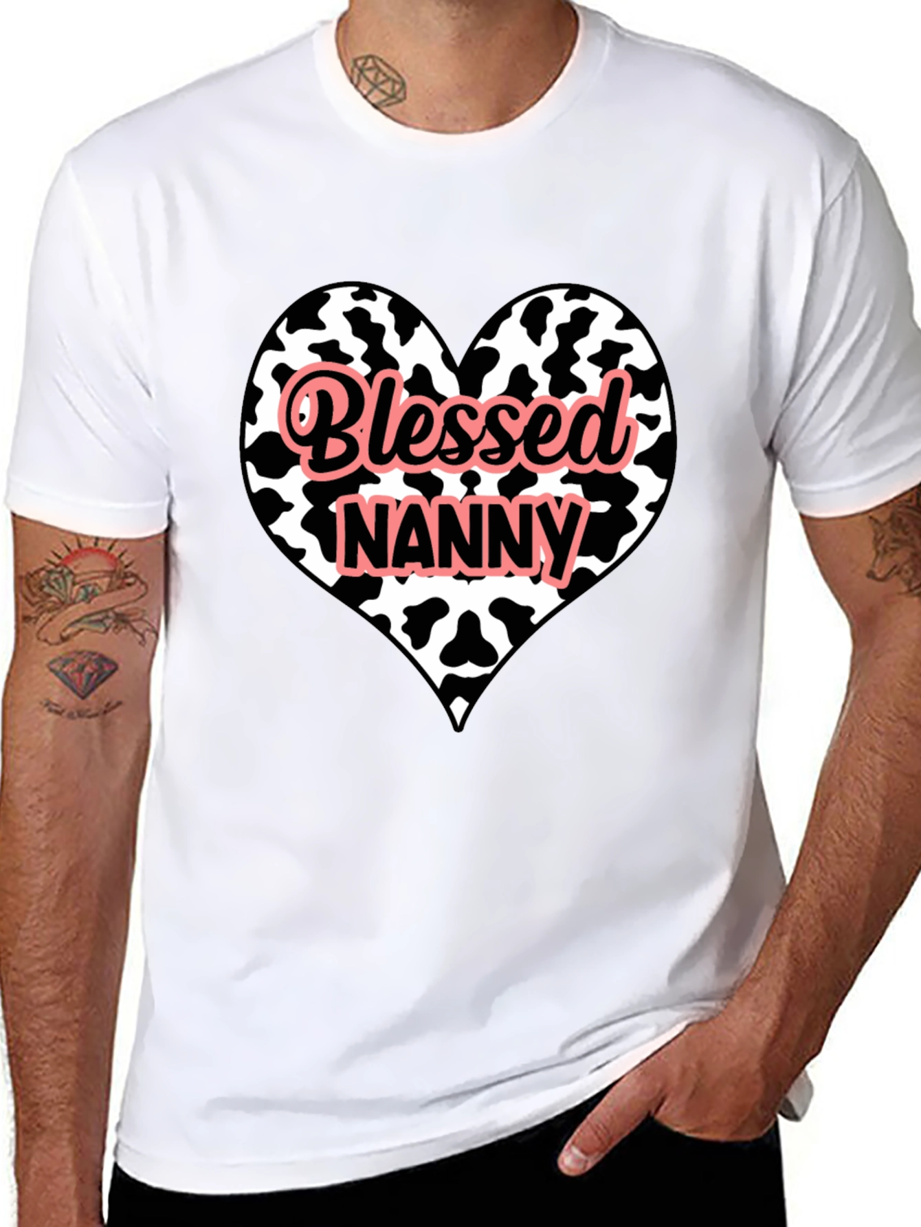 Blessed Nanny Heart Cow Print T-Shirt