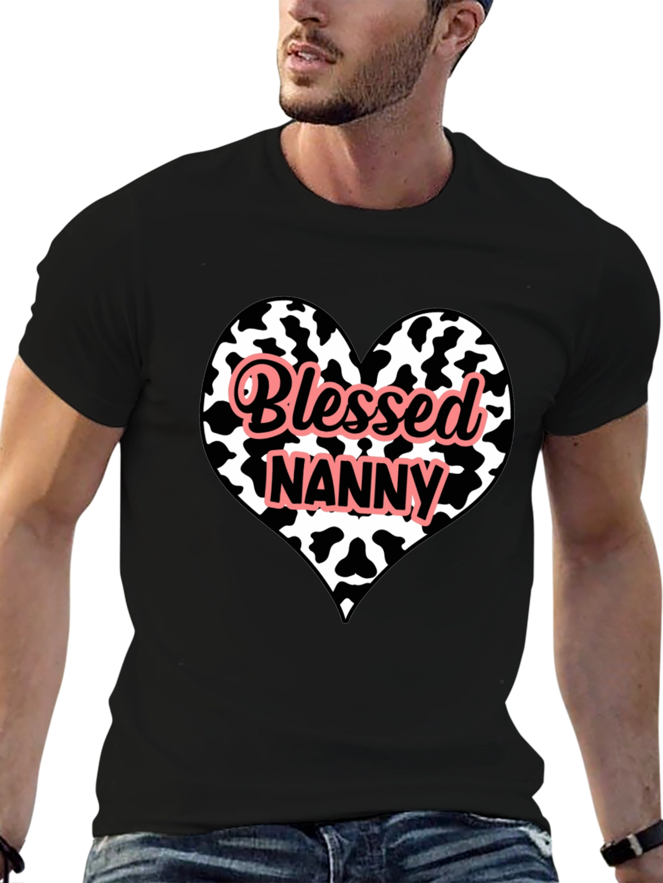 Blessed Nanny Heart Cow Print T-Shirt