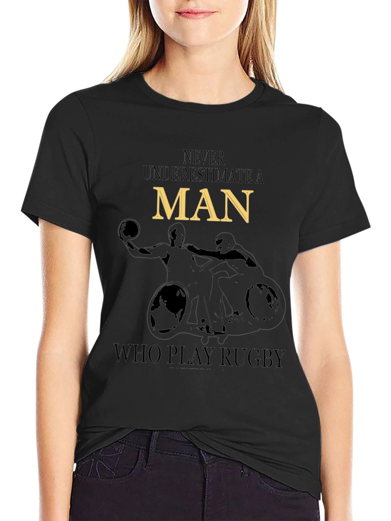 Never Underestimate A Man Who Play Rugby Black T-Shirt