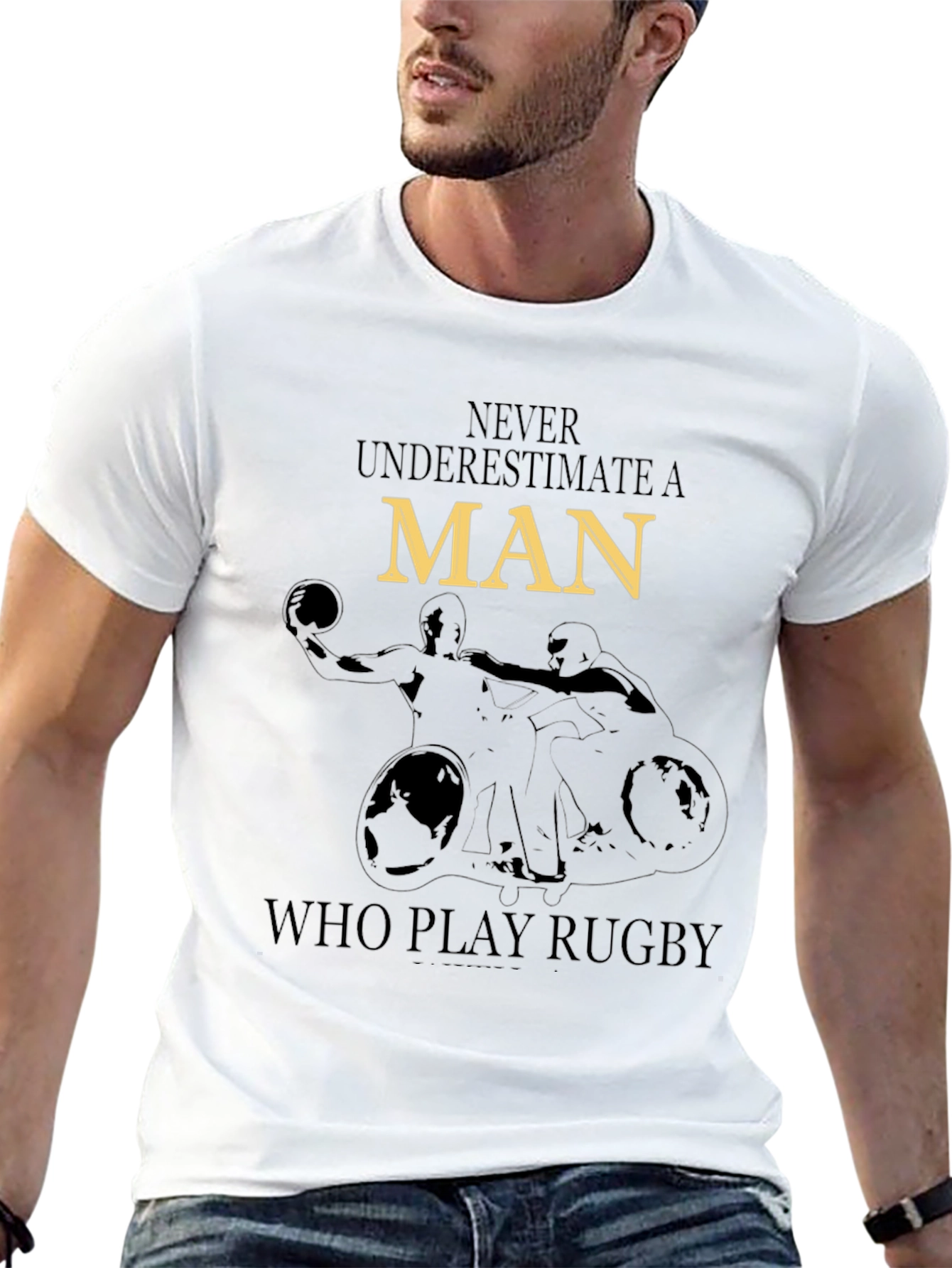 Never Underestimate A Man Who Play Rugby Black T-Shirt