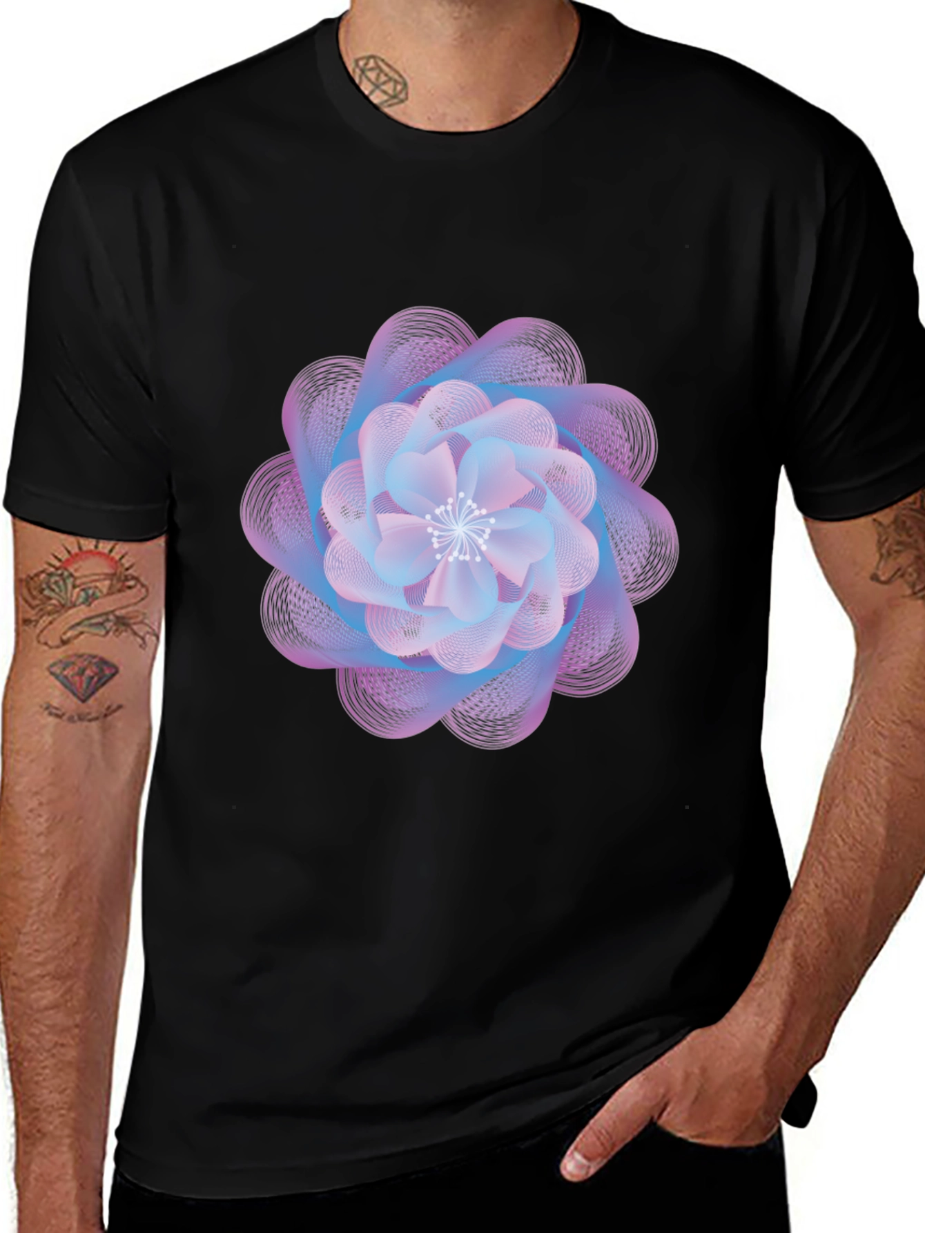 Abstract Floral Graphic Print Black T-Shirt