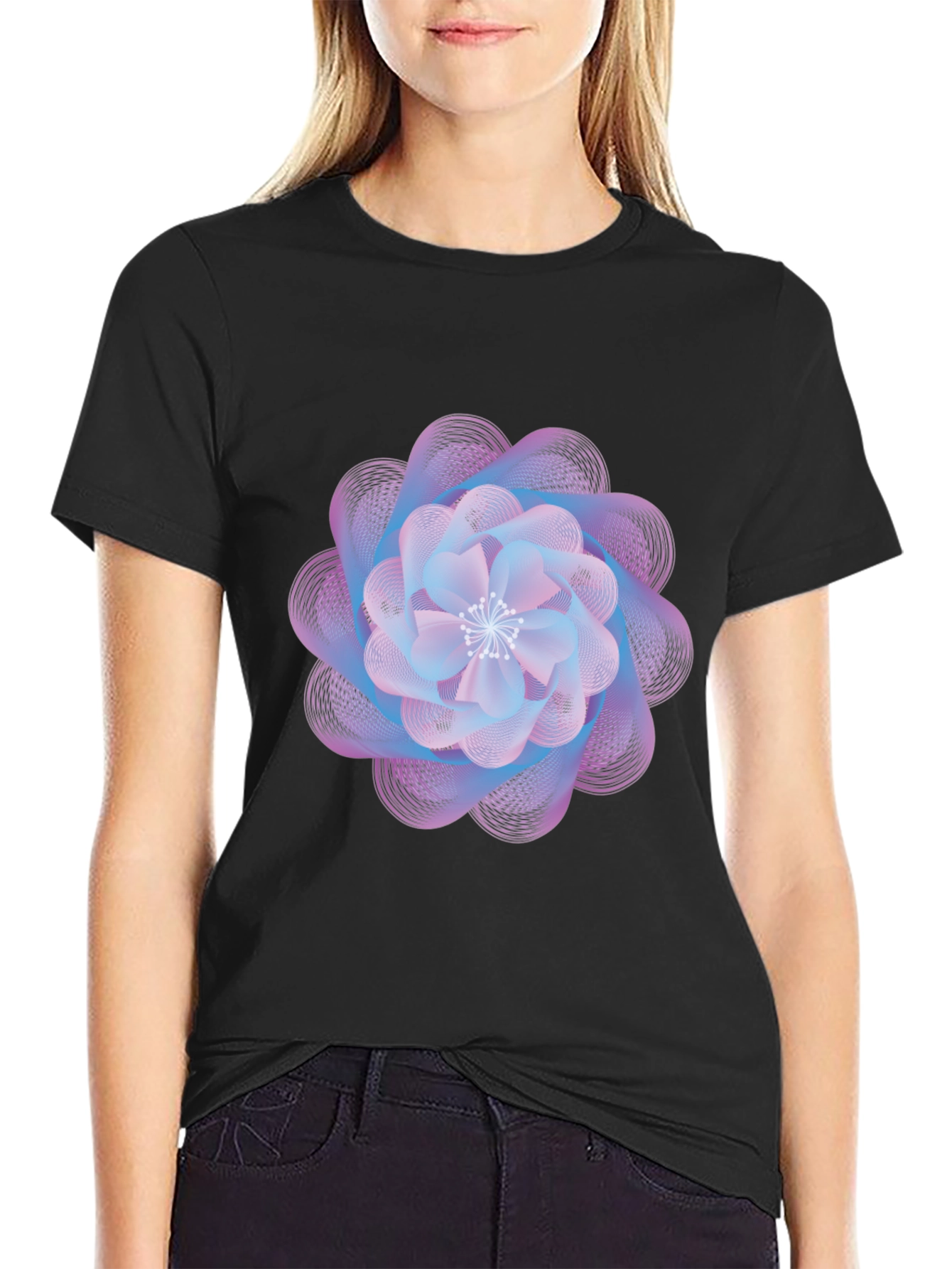 Abstract Floral Graphic Print Black T-Shirt