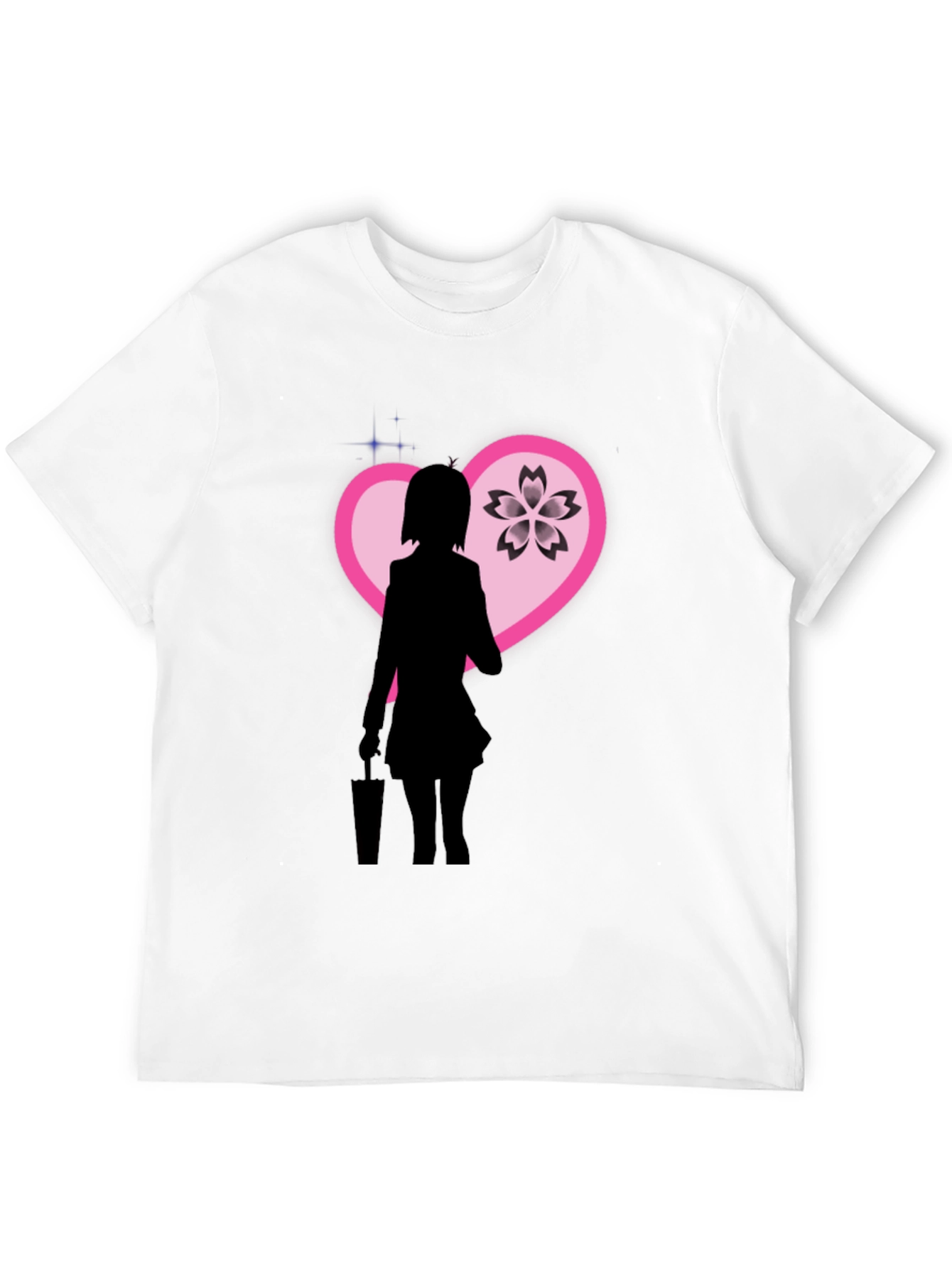 Anime Girl Sakura Heart Graphic Black T-Shirt