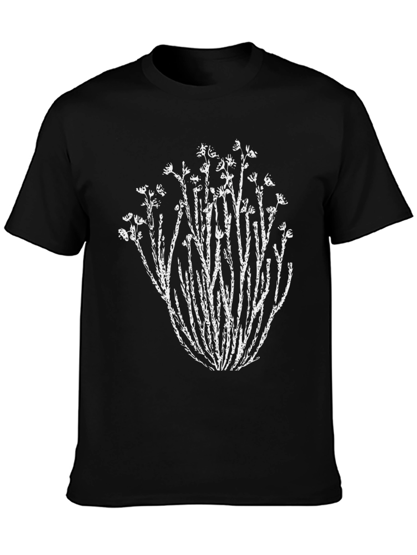 Nature Print Black T-Shirt - Unique Botanical Design