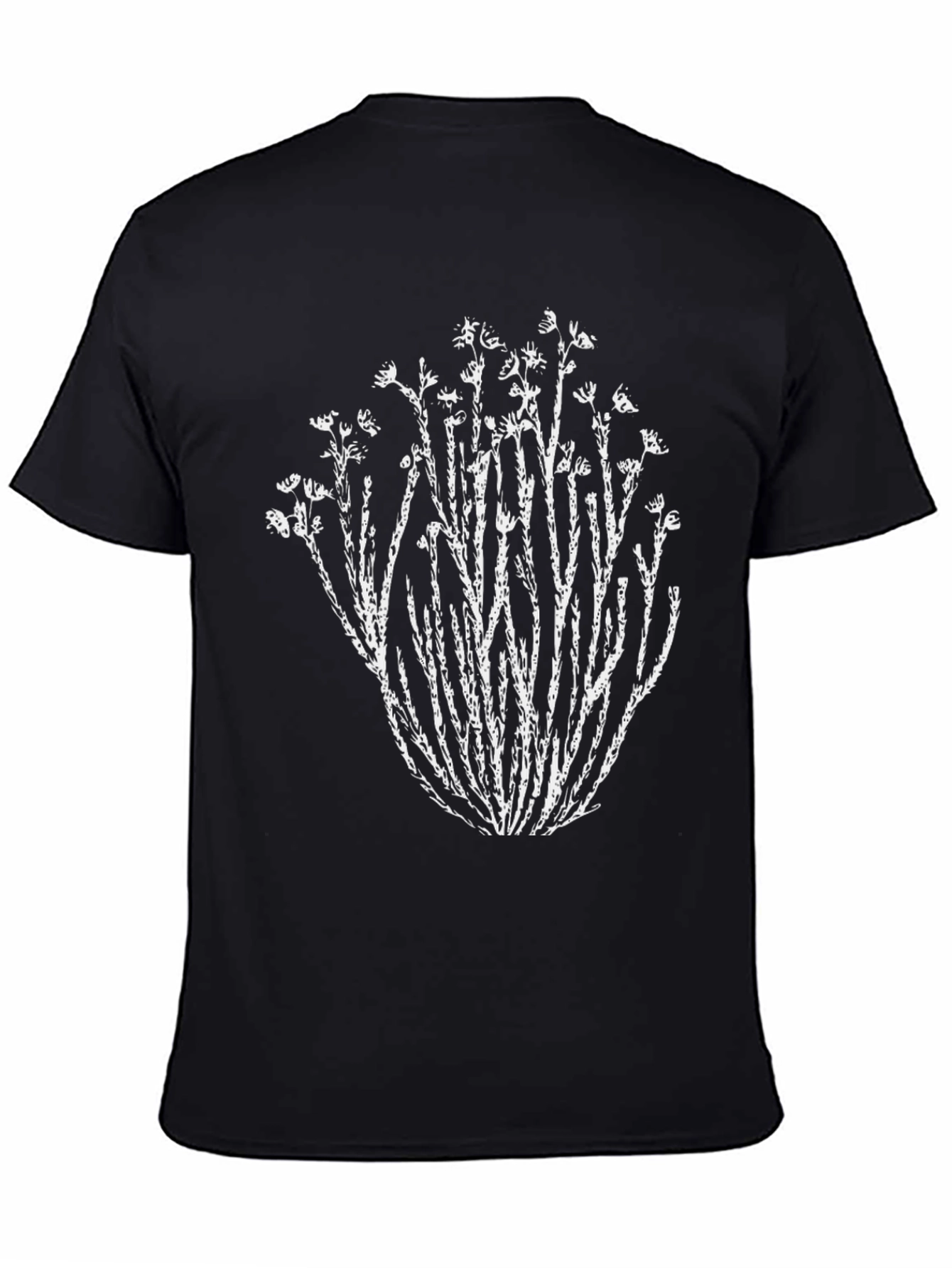 Nature Print Black T-Shirt - Unique Botanical Design