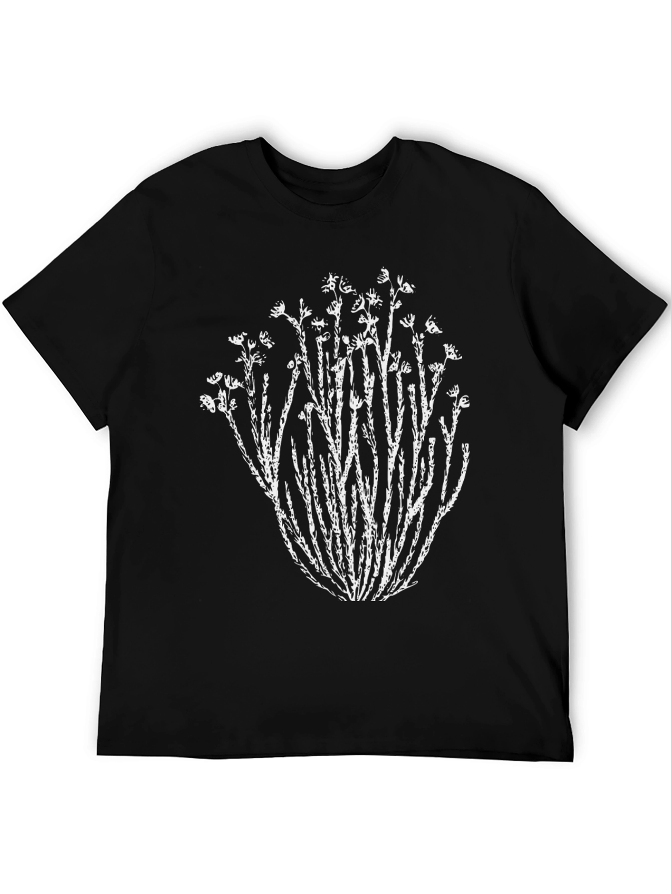 Nature Print Black T-Shirt - Unique Botanical Design