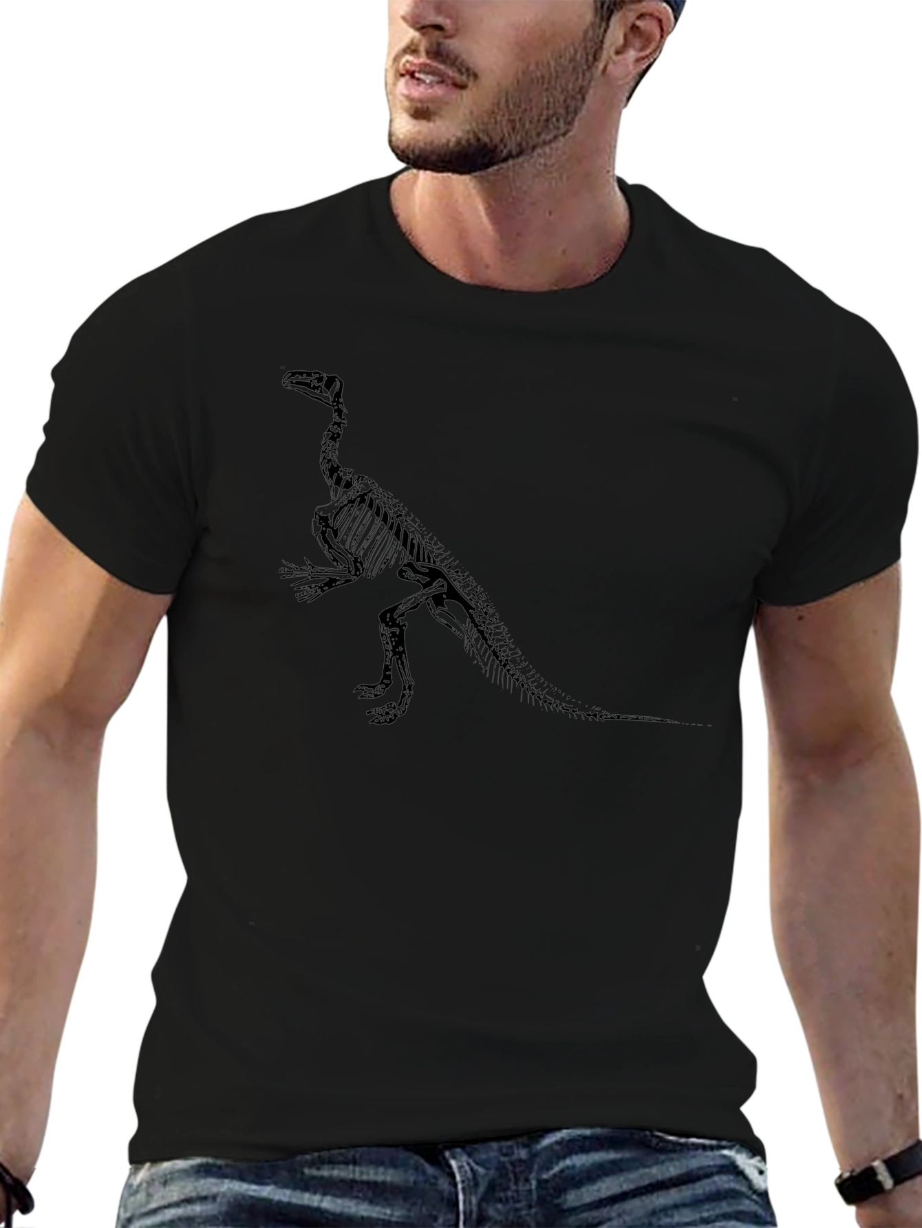 Dinosaur Skeleton Graphic Tee - Black