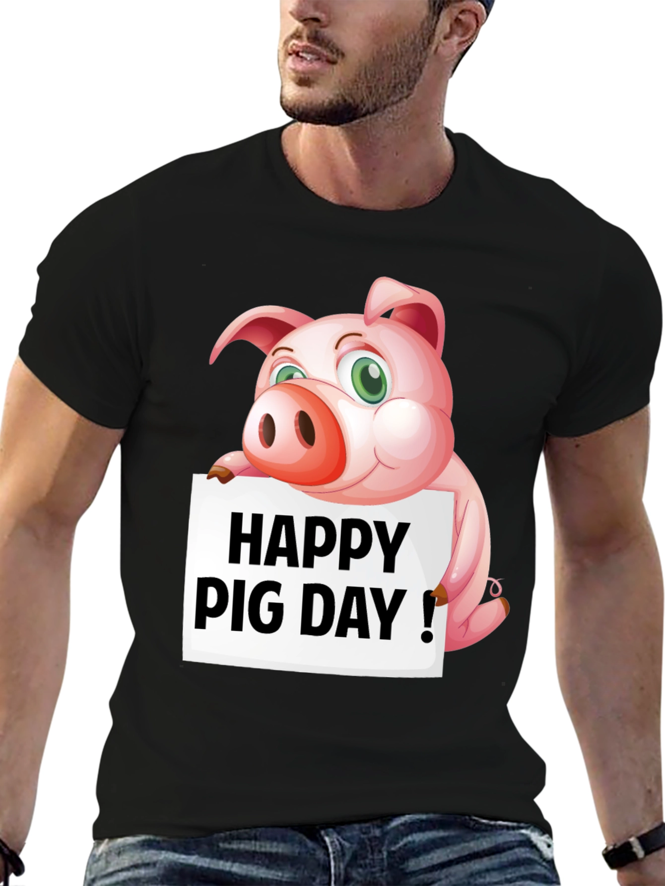 Happy Pig Day T-Shirt - Mens Black Tee