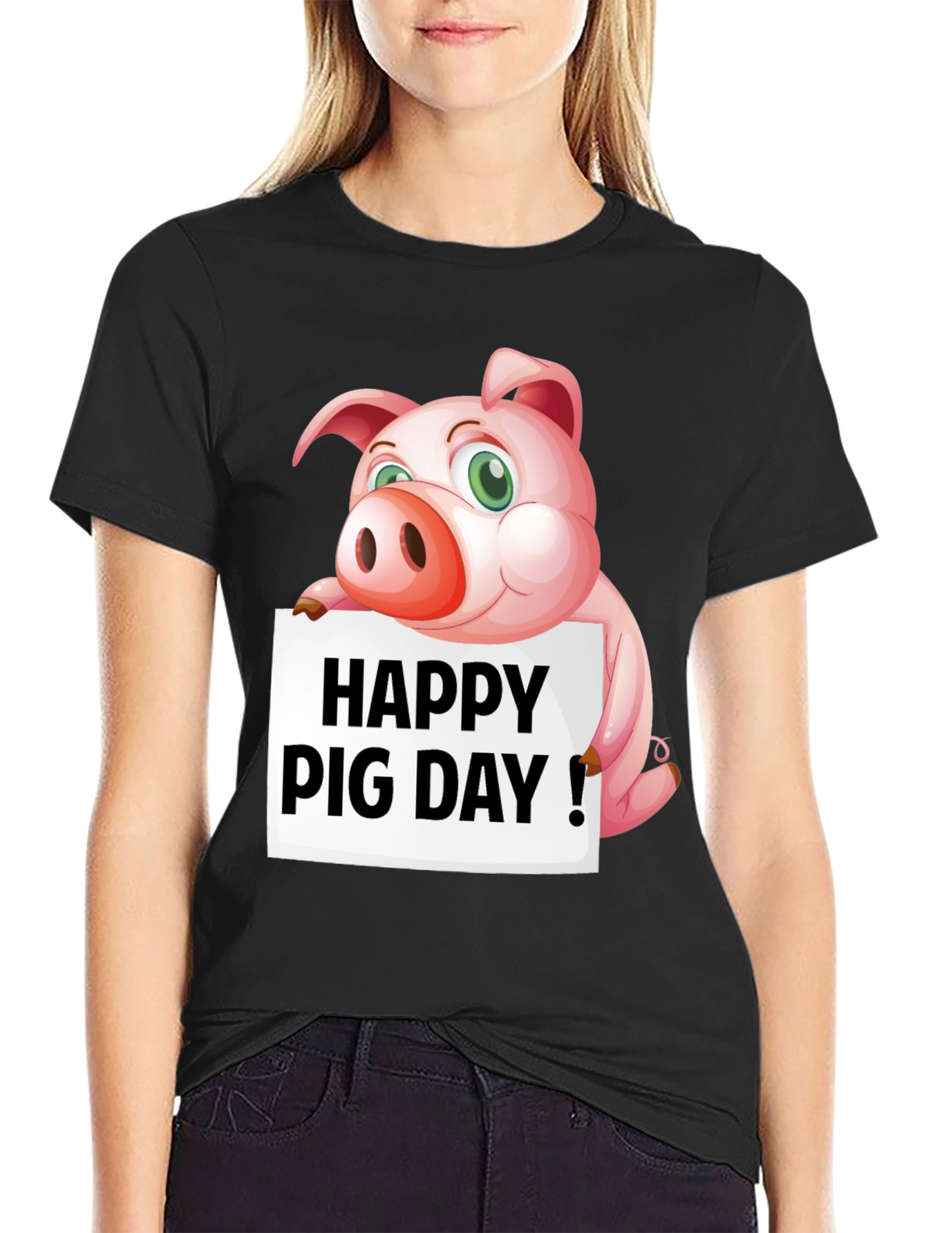 Happy Pig Day T-Shirt - Mens Black Tee