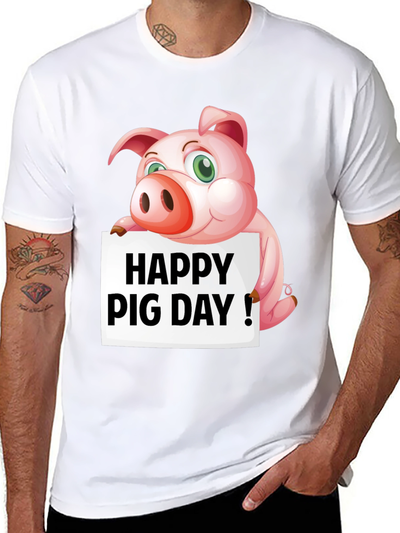 Happy Pig Day T-Shirt - Mens Black Tee