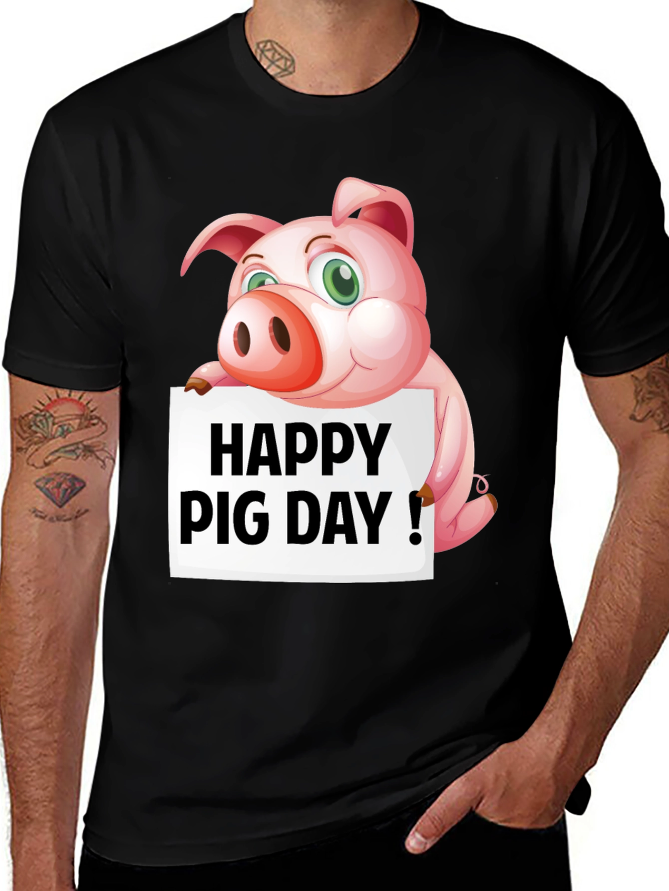 Happy Pig Day T-Shirt - Mens Black Tee