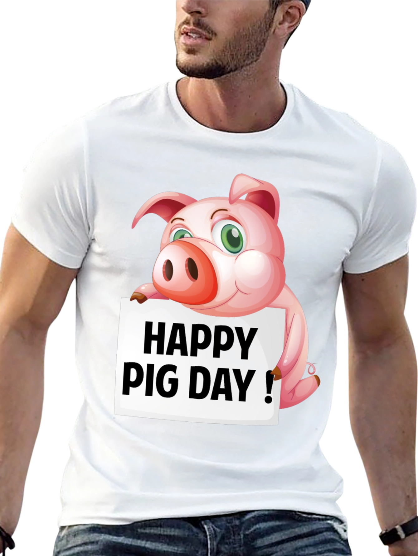 Happy Pig Day T-Shirt - Mens Black Tee