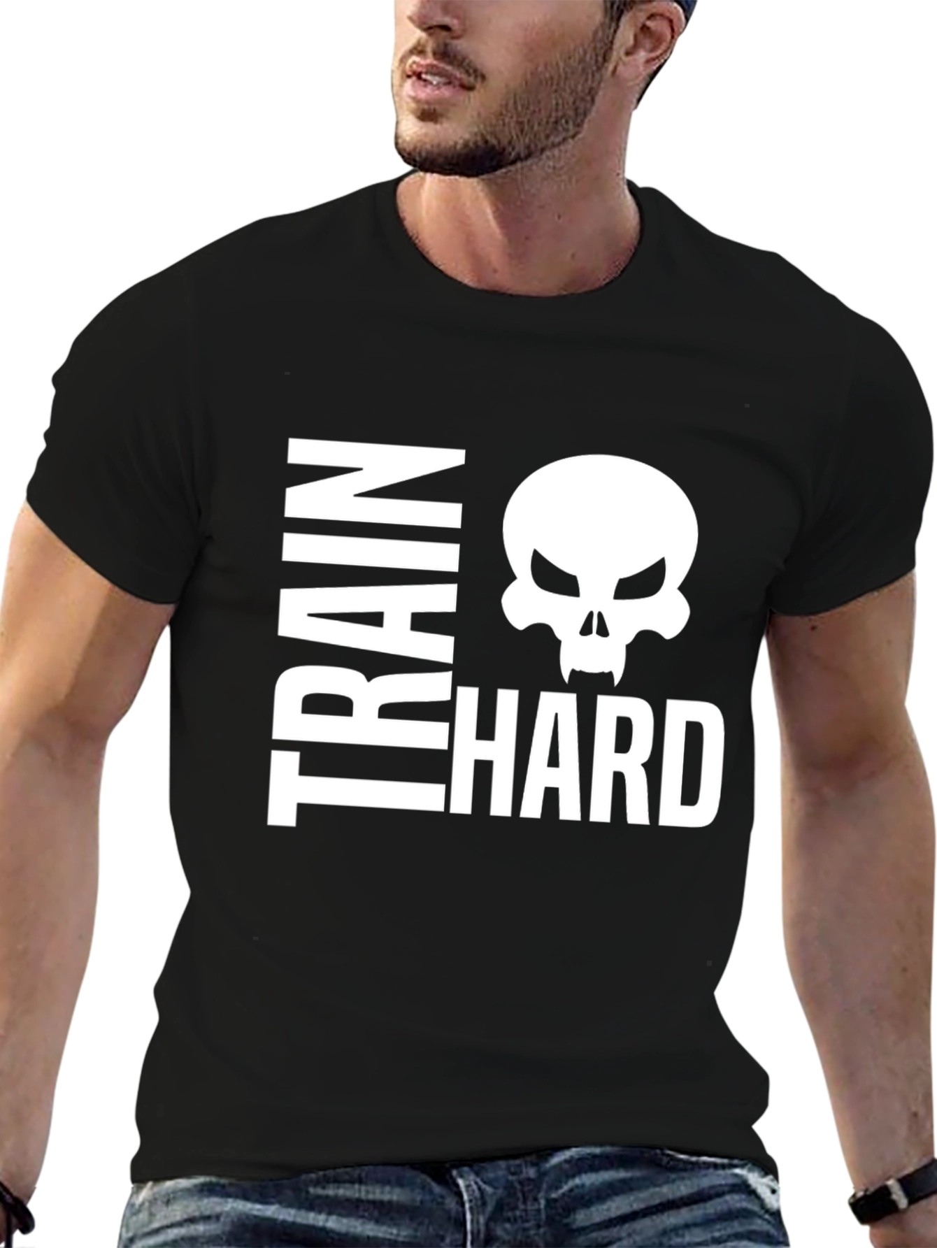 Train Hard Skull Graphic T-Shirt Black