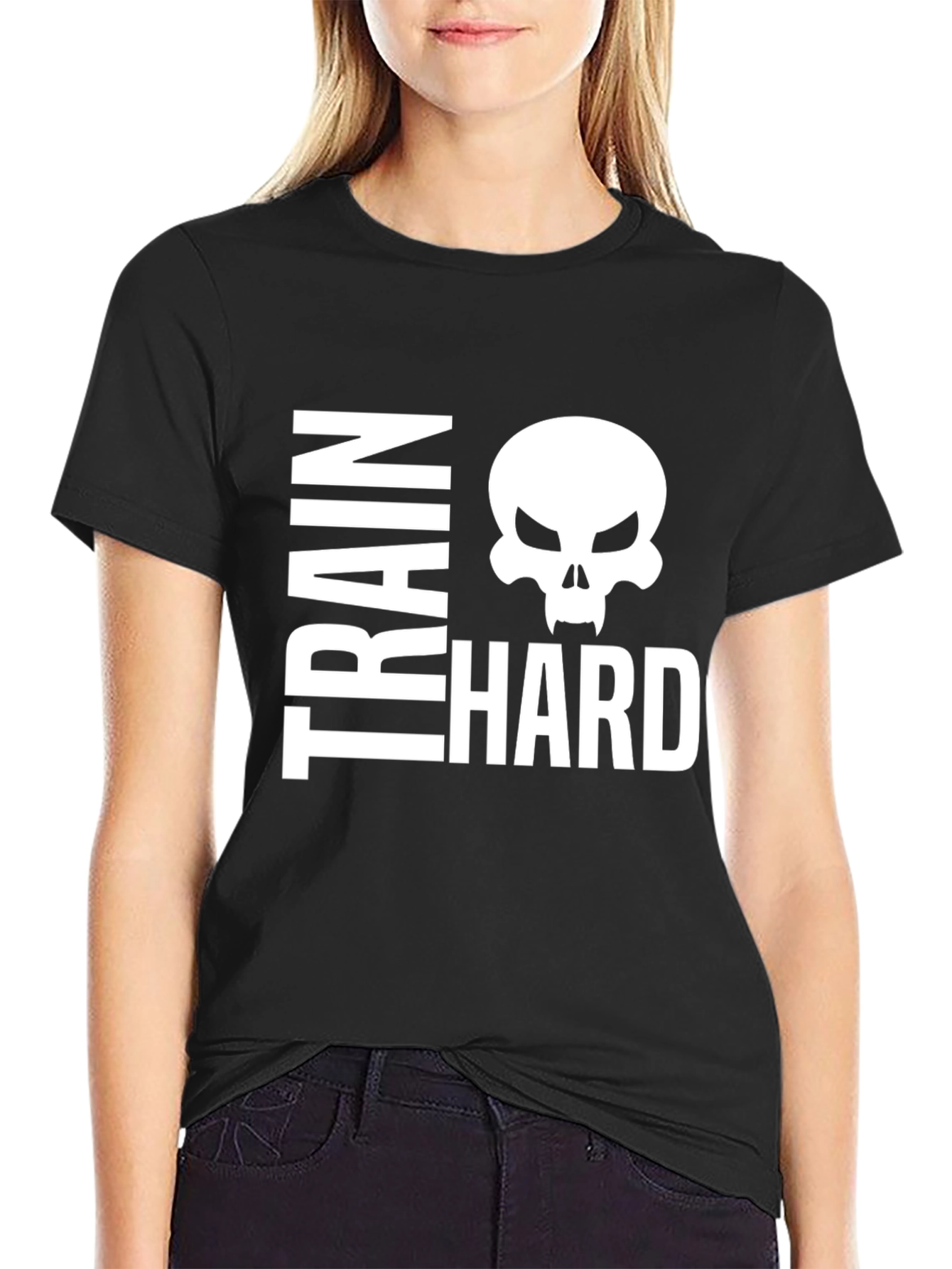 Train Hard Skull Graphic T-Shirt Black