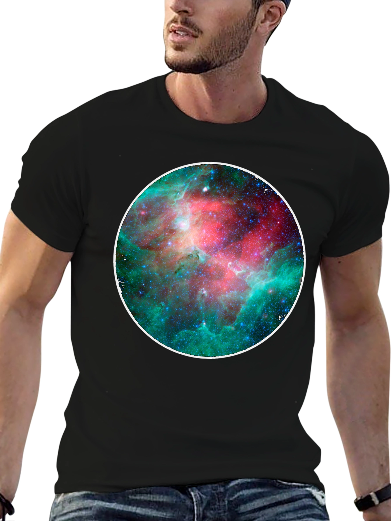 Cosmic Nebula Print Black T-Shirt