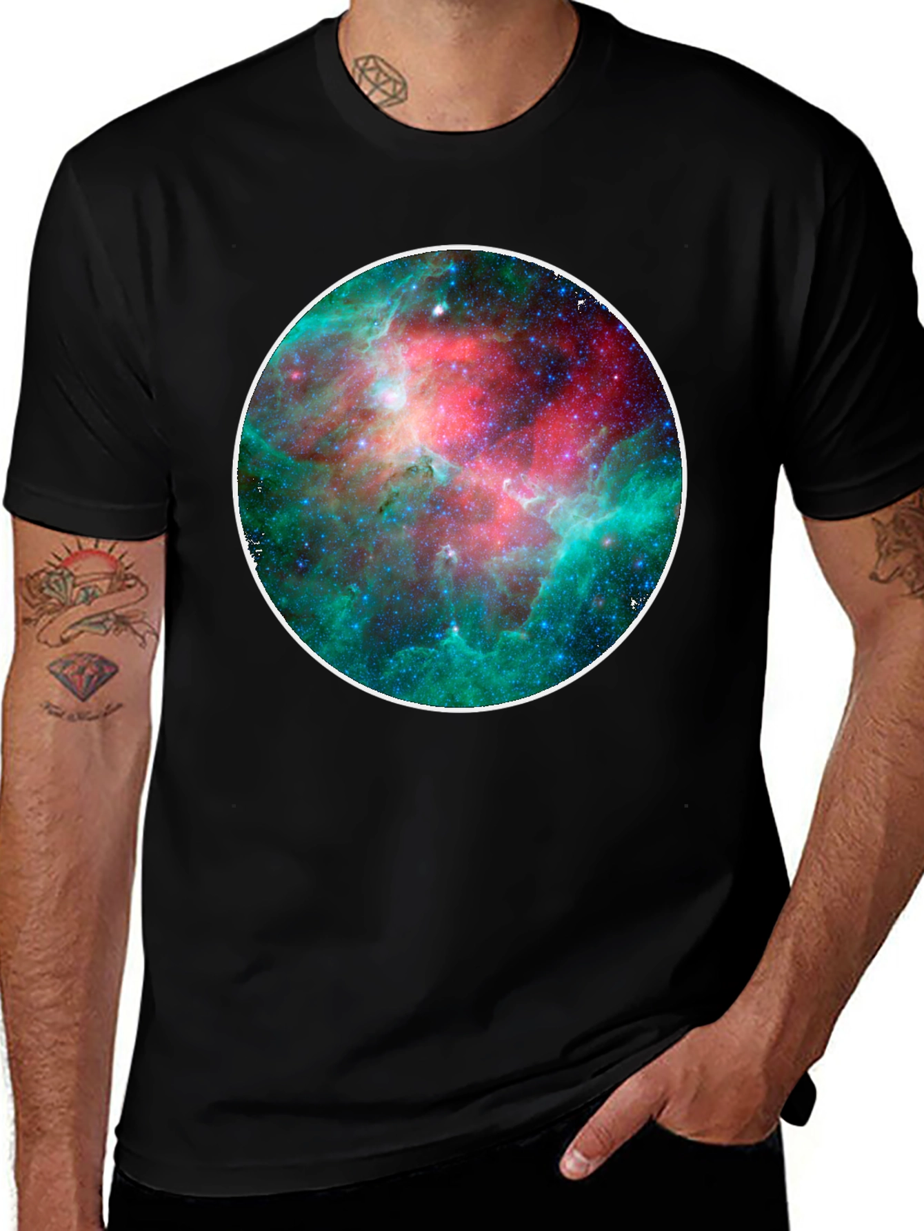 Cosmic Nebula Print Black T-Shirt