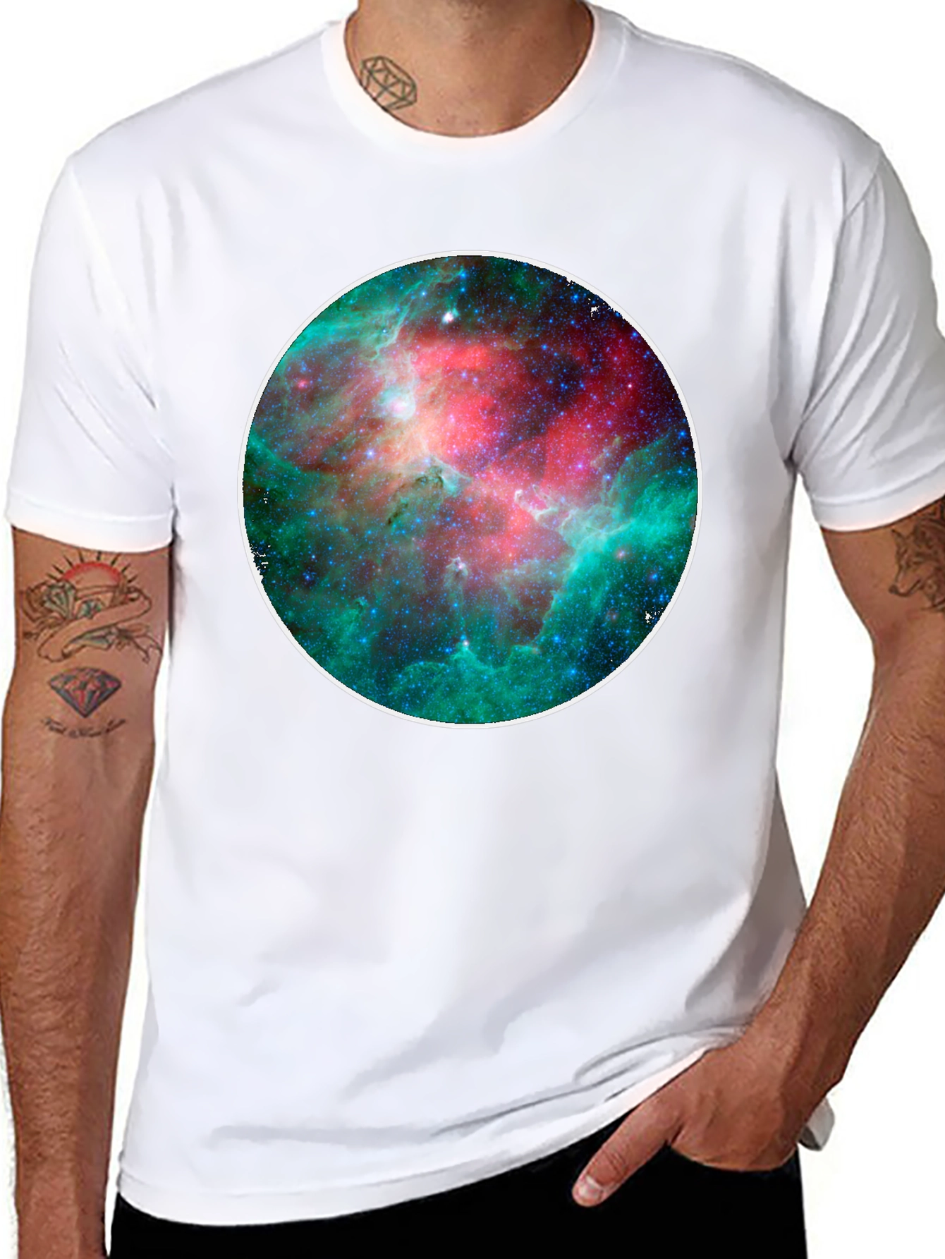 Cosmic Nebula Print Black T-Shirt