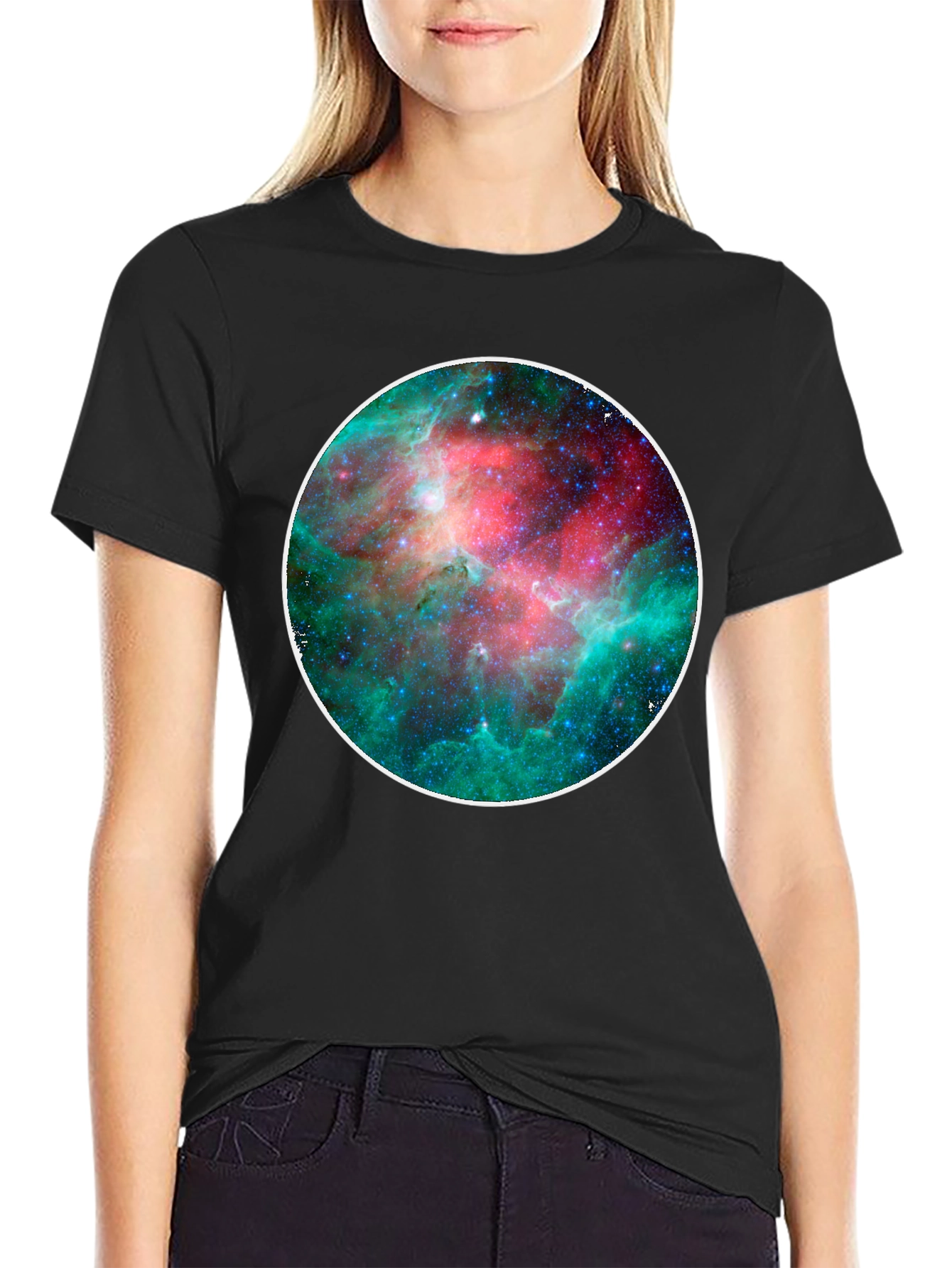Cosmic Nebula Print Black T-Shirt