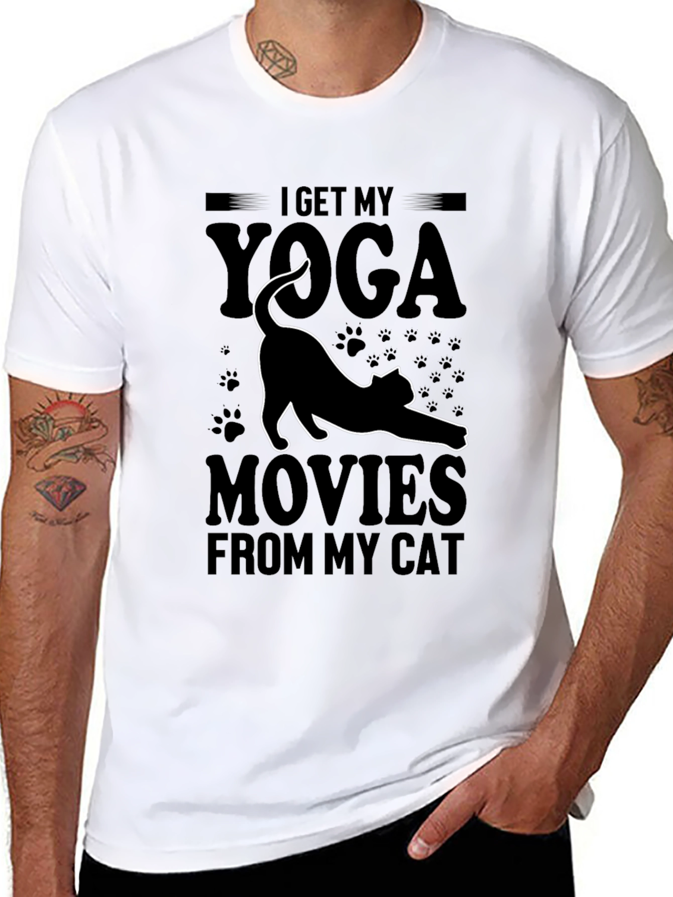 Yoga Cat Graphic T-Shirt - Black