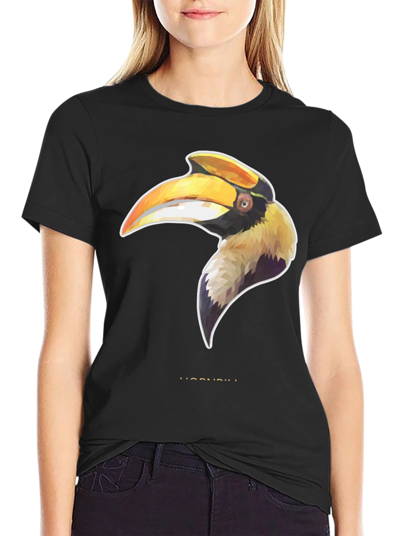 Hornbill Graphic Print Black T-Shirt