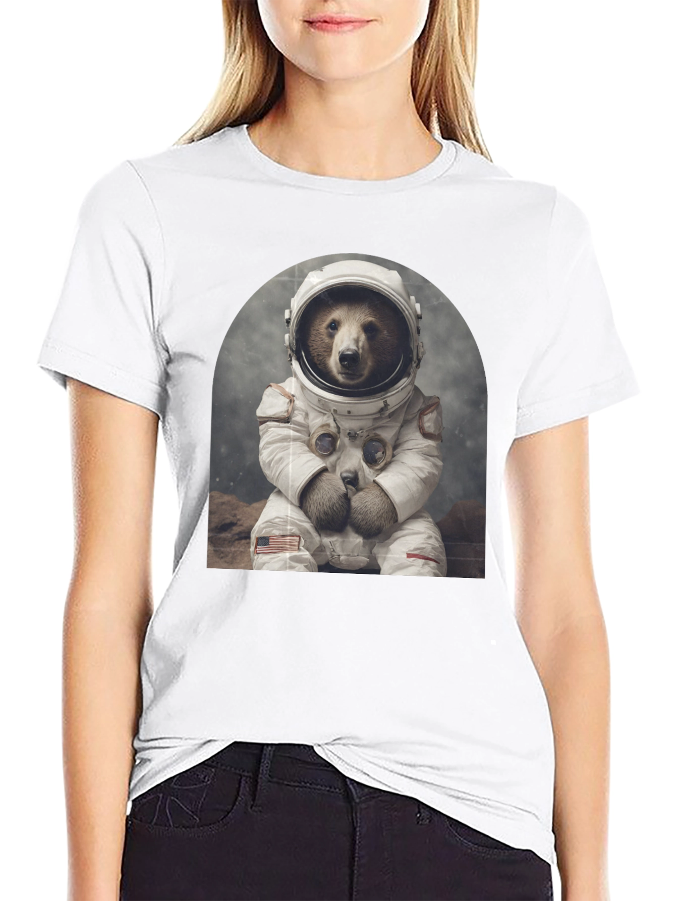 Astronaut Bear Graphic Tee - Novelty T-Shirt