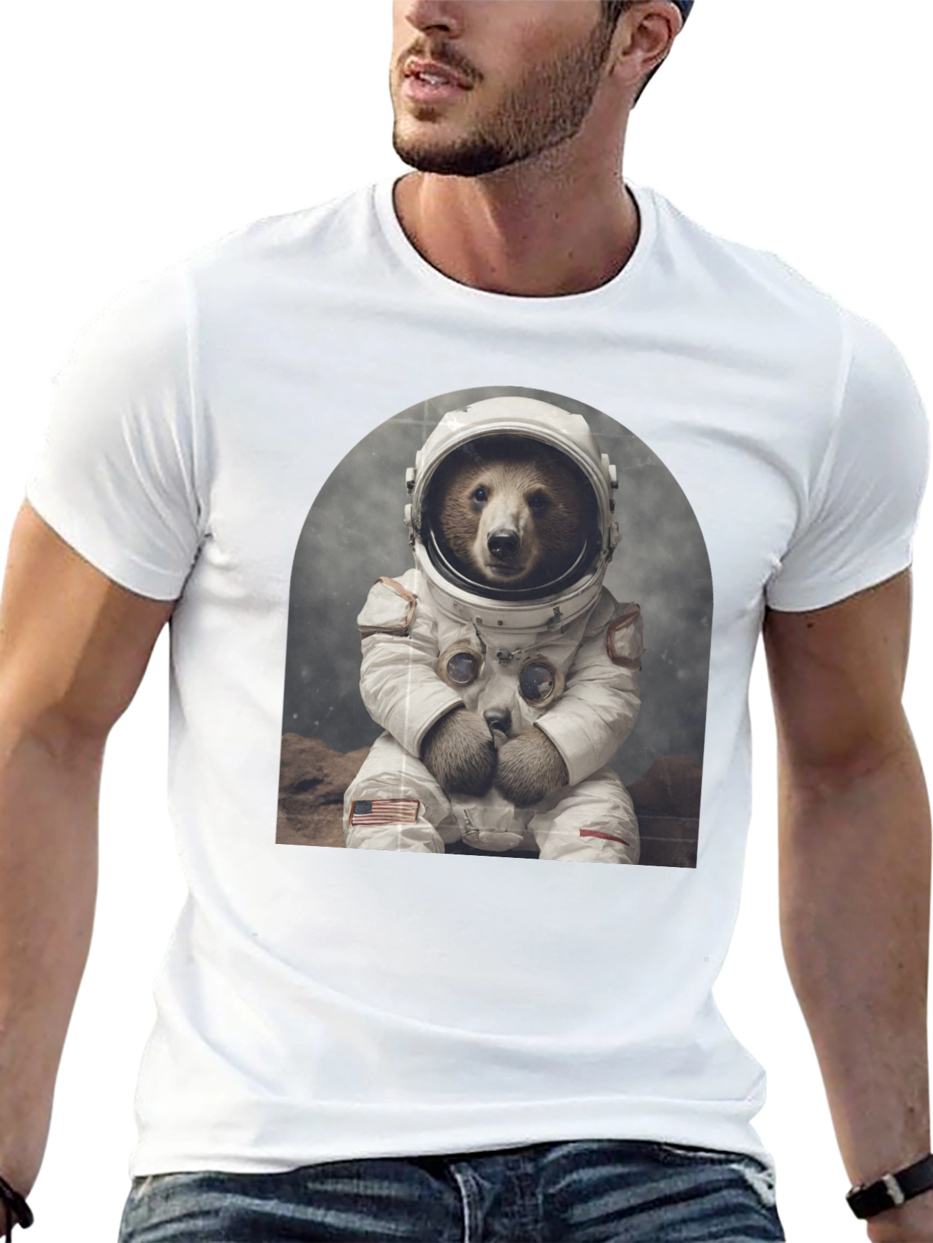 Astronaut Bear Graphic Tee - Novelty T-Shirt
