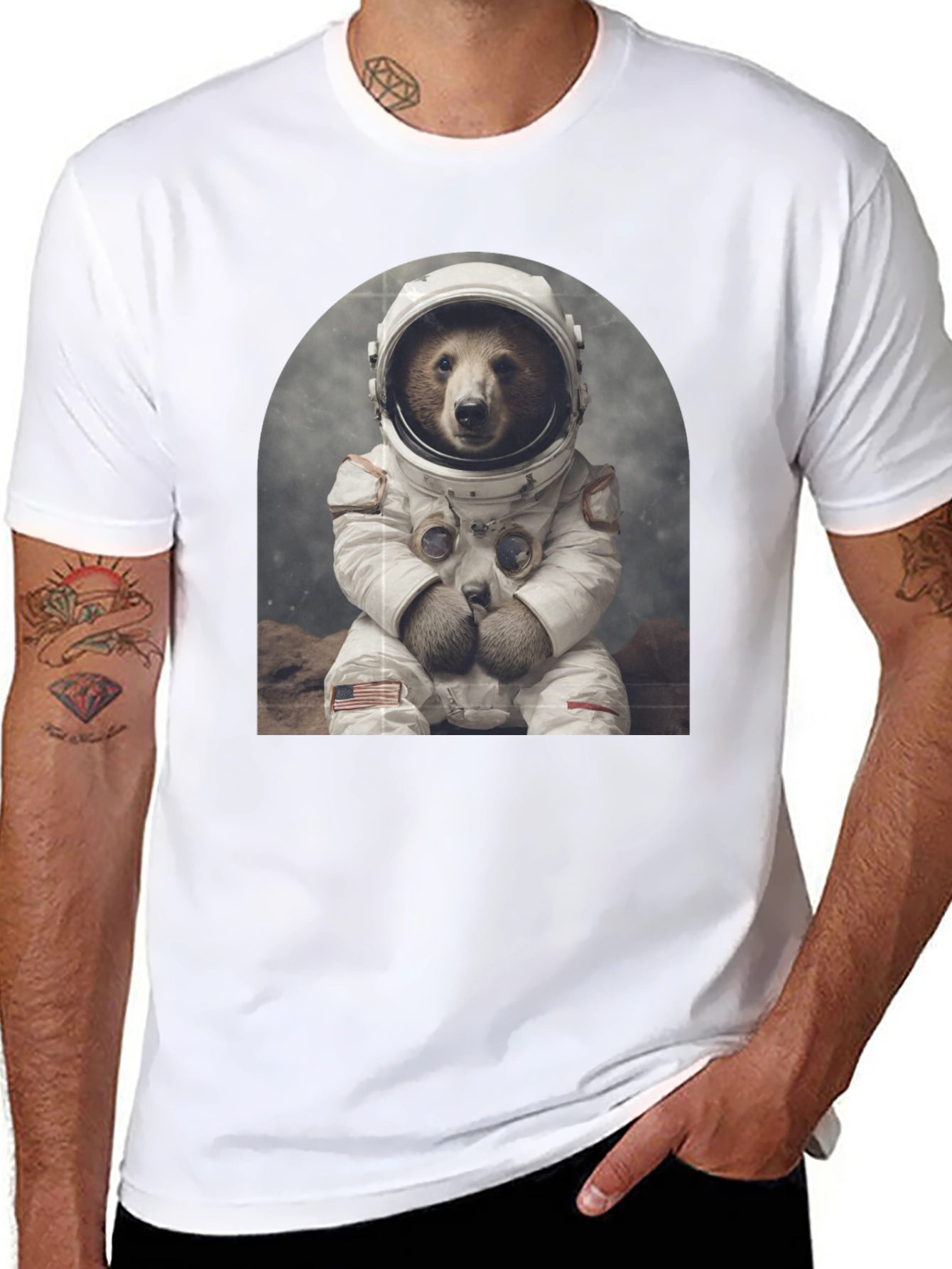 Astronaut Bear Graphic Tee - Novelty T-Shirt