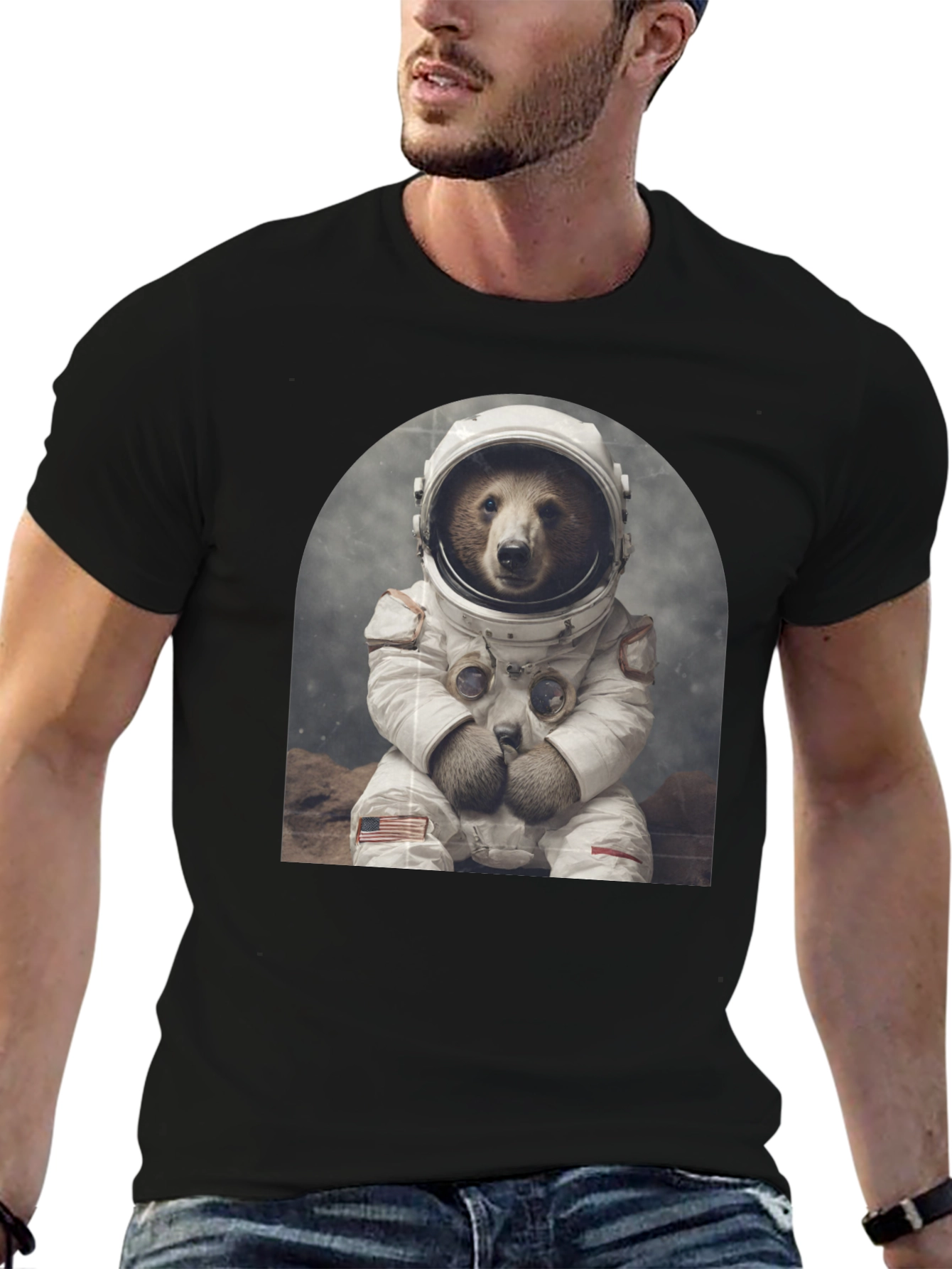 Astronaut Bear Graphic Tee - Novelty T-Shirt