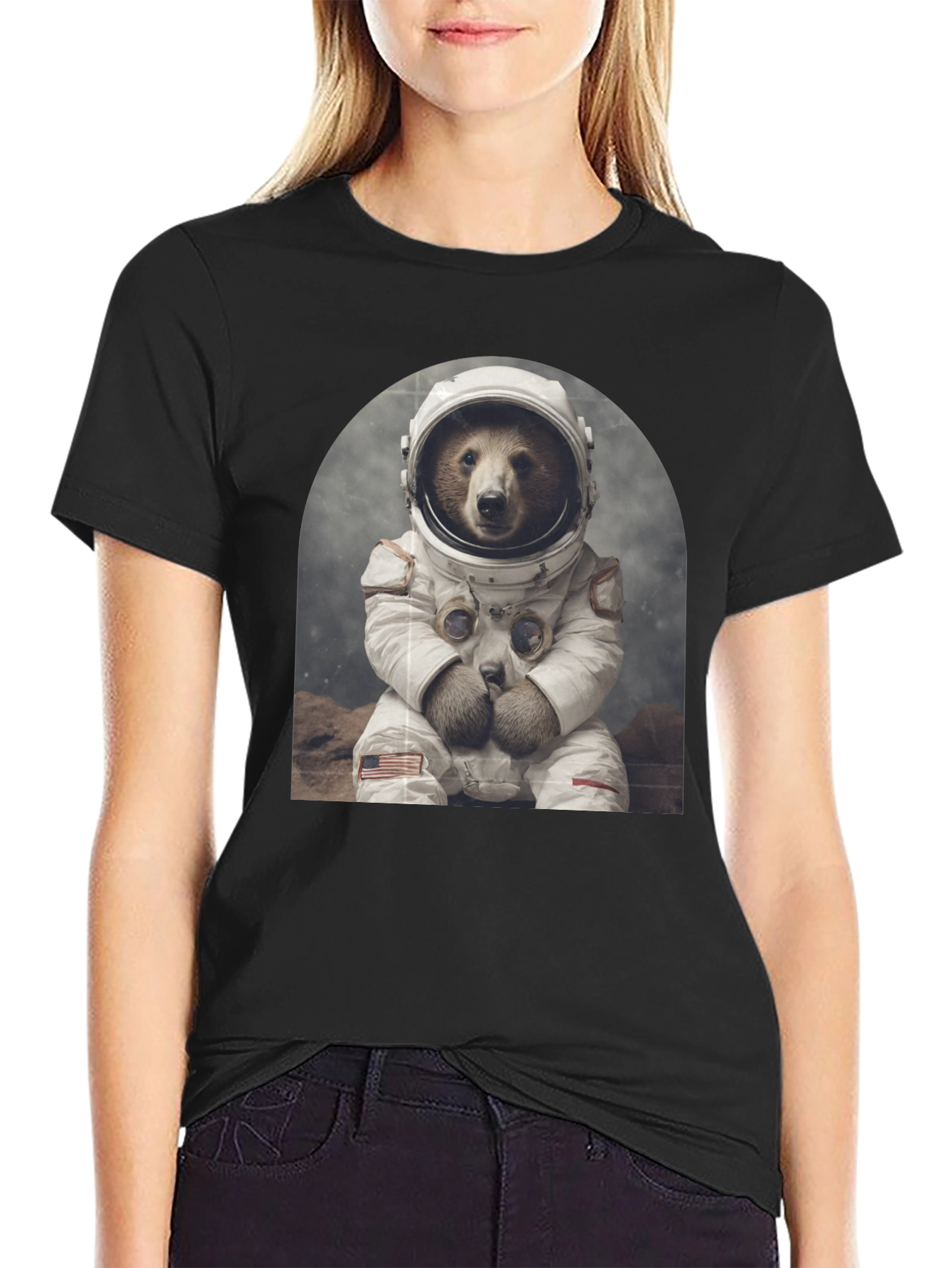 Astronaut Bear Graphic Tee - Novelty T-Shirt