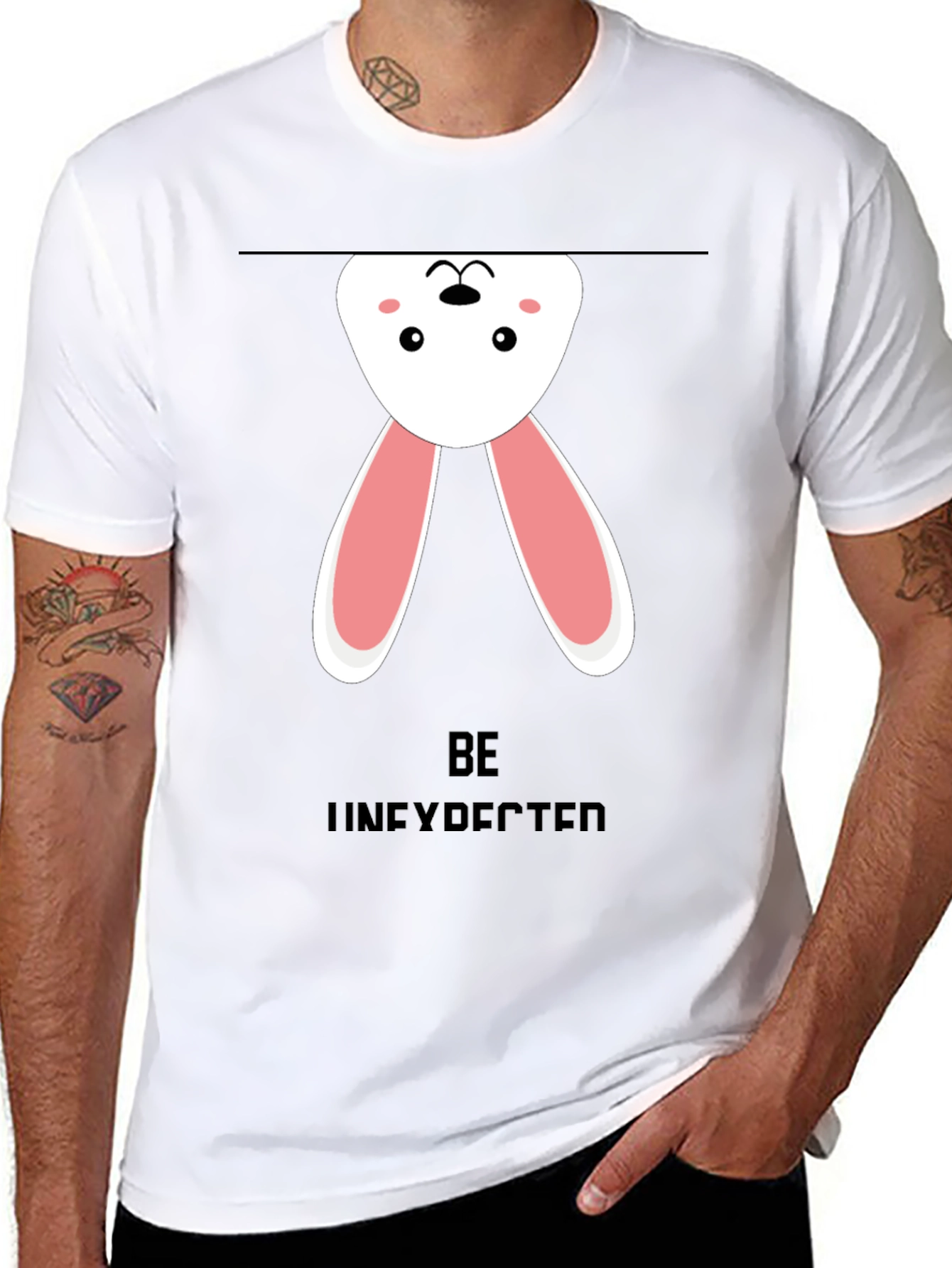 Upside Down Bunny Graphic Tee - Black Cotton