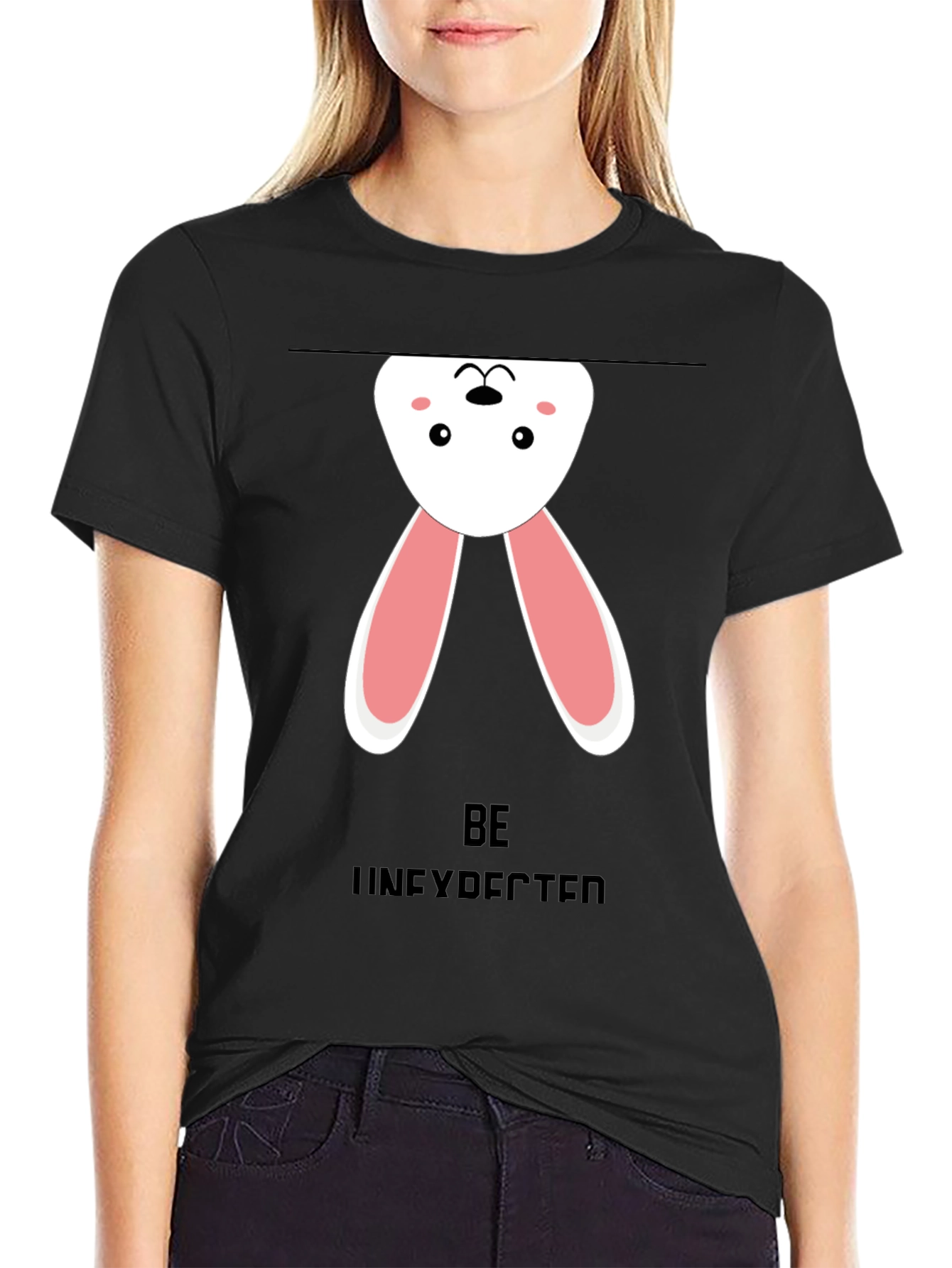 Upside Down Bunny Graphic Tee - Black Cotton