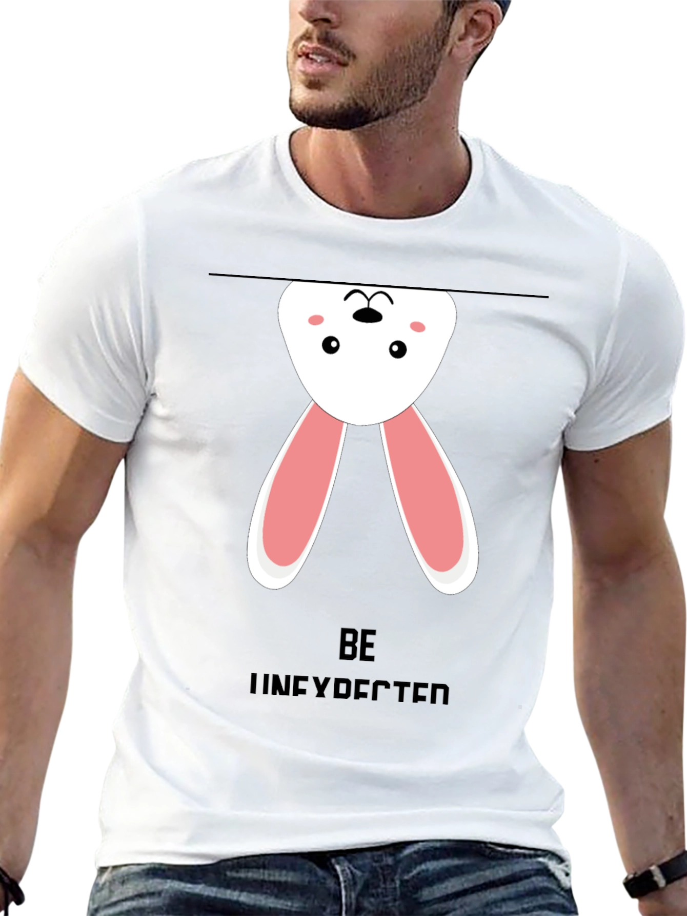 Upside Down Bunny Graphic Tee - Black Cotton
