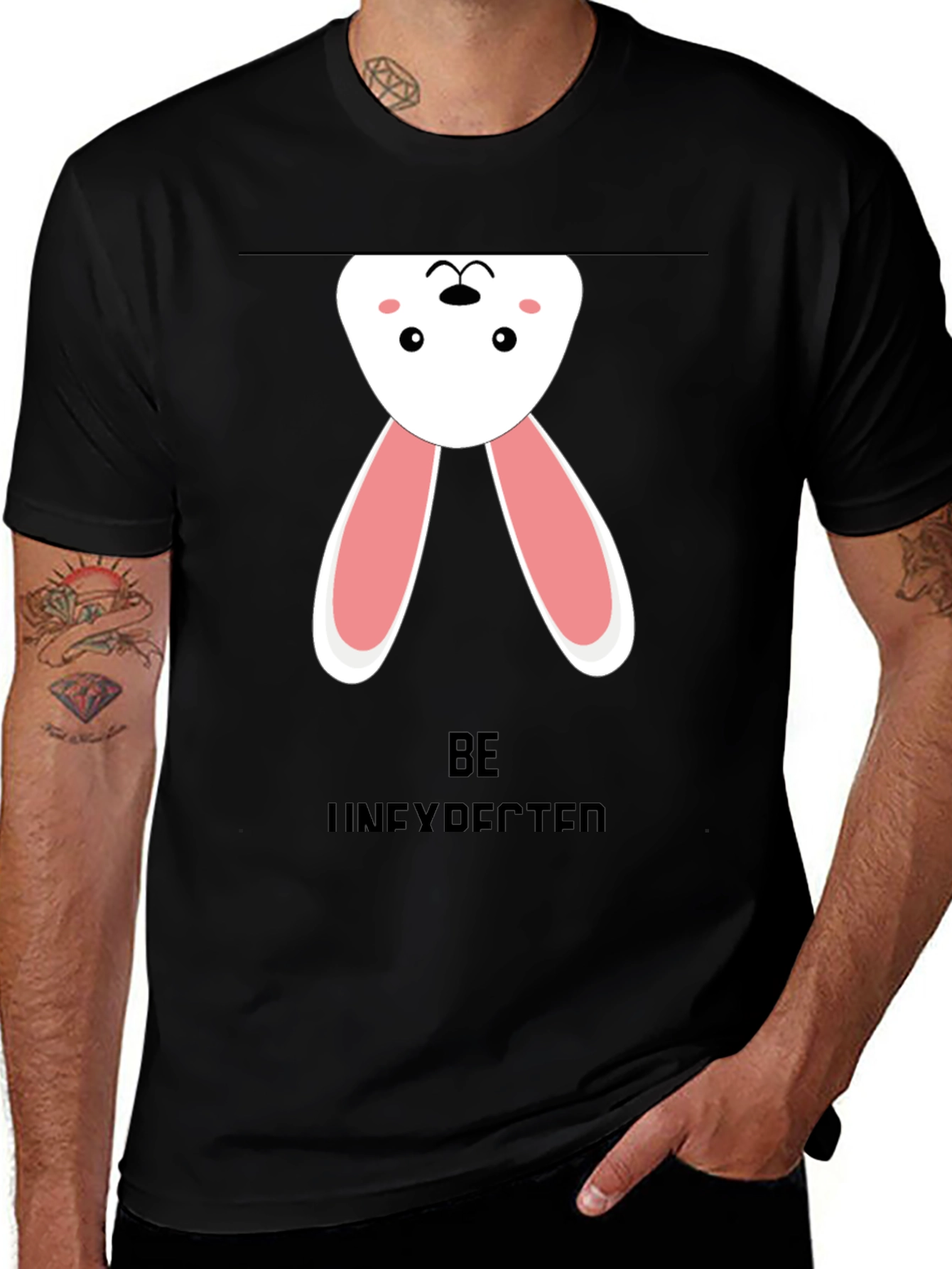 Upside Down Bunny Graphic Tee - Black Cotton