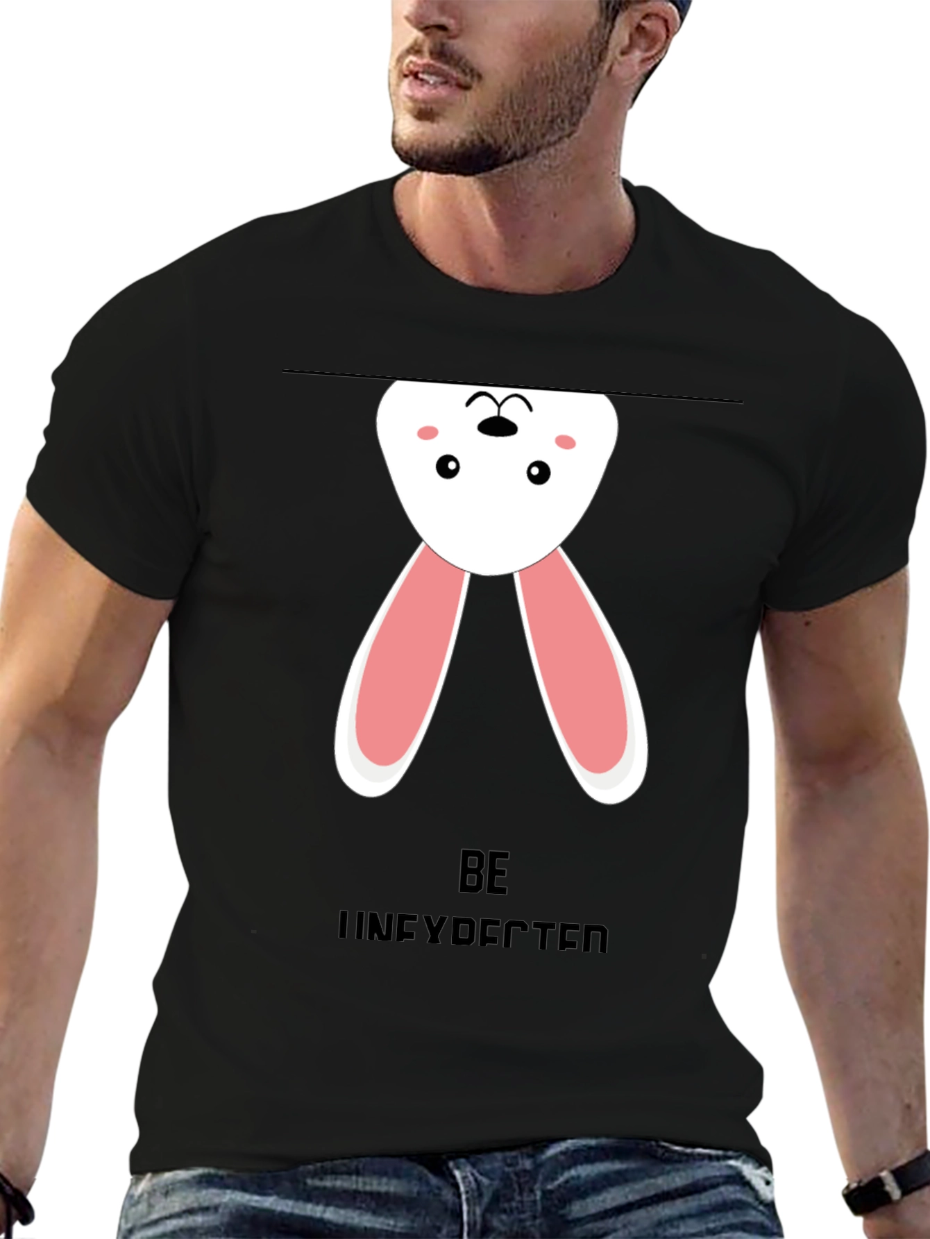 Upside Down Bunny Graphic Tee - Black Cotton