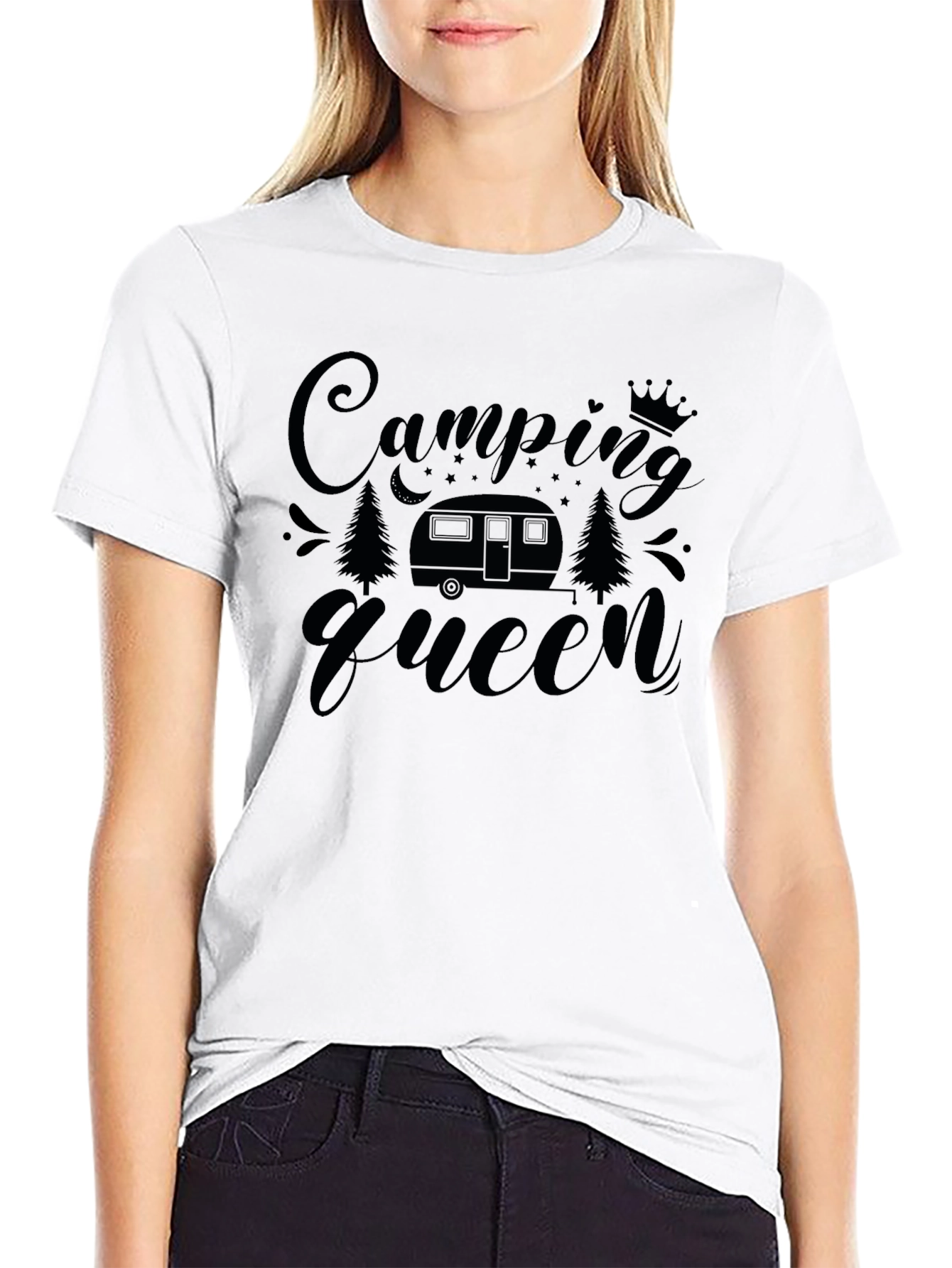 Camping Queen Black Graphic T-Shirt