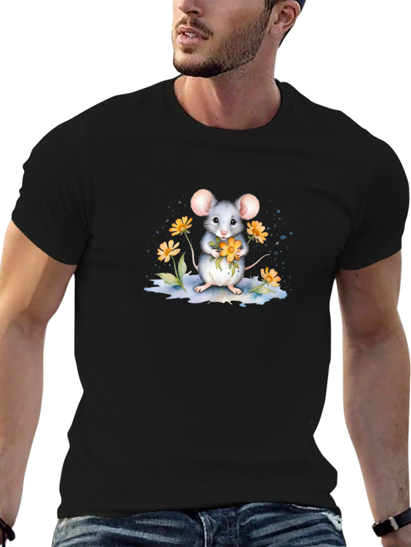 Cute Mouse with Flowers Graphic Tee