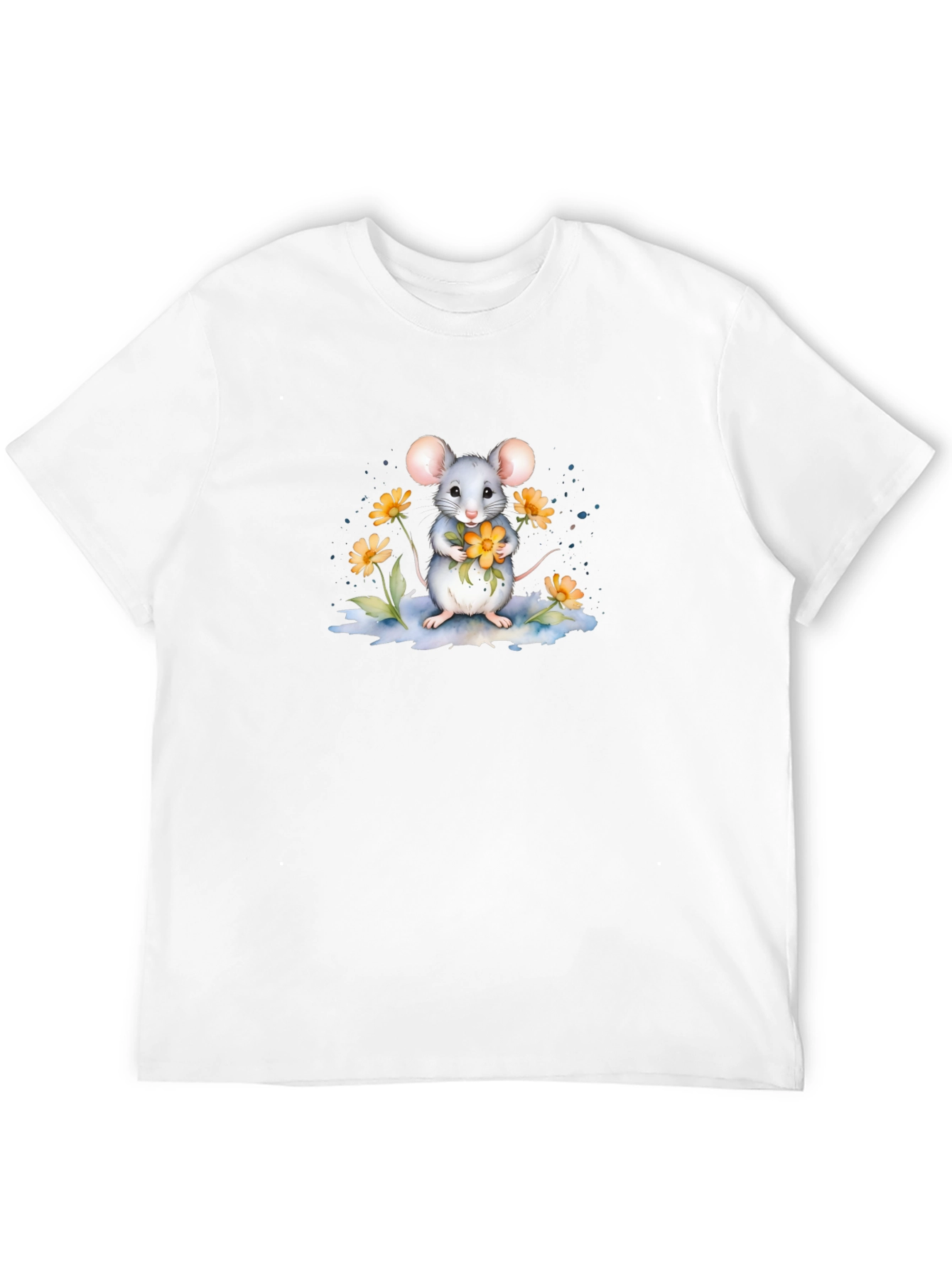 Cute Mouse with Flowers Graphic Tee