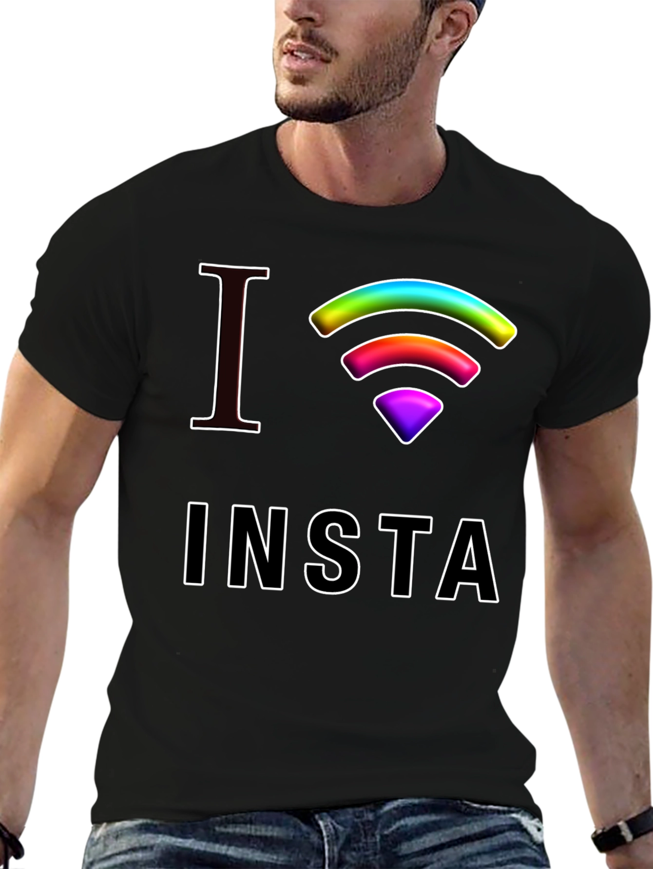 I Love Insta Rainbow Wifi Black T-Shirt