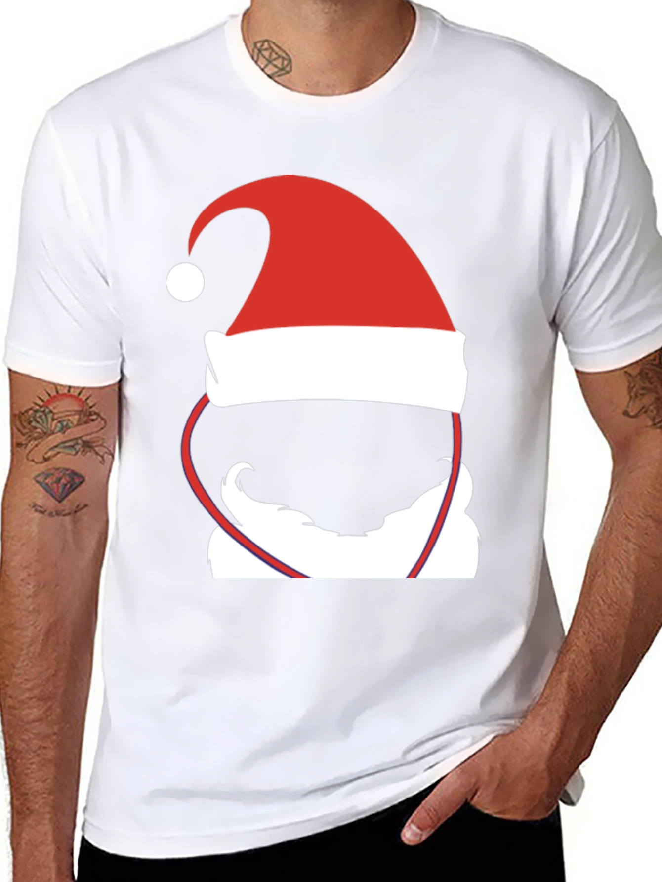 Santa Hat & Beard Graphic T-Shirt - Holiday Cheer
