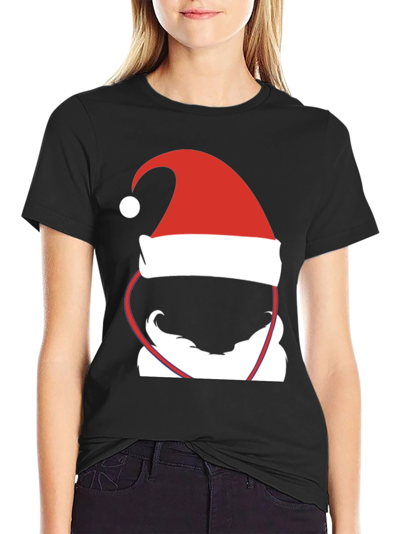 Santa Hat & Beard Graphic T-Shirt - Holiday Cheer