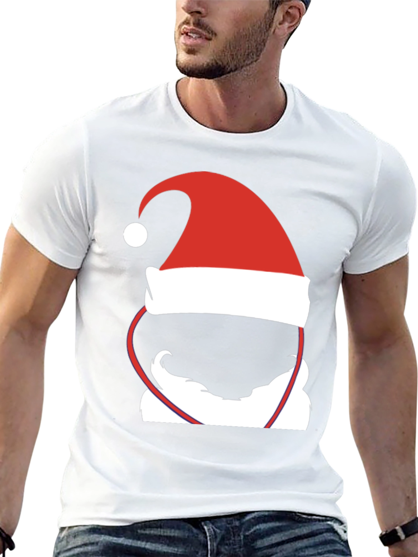 Santa Hat & Beard Graphic T-Shirt - Holiday Cheer