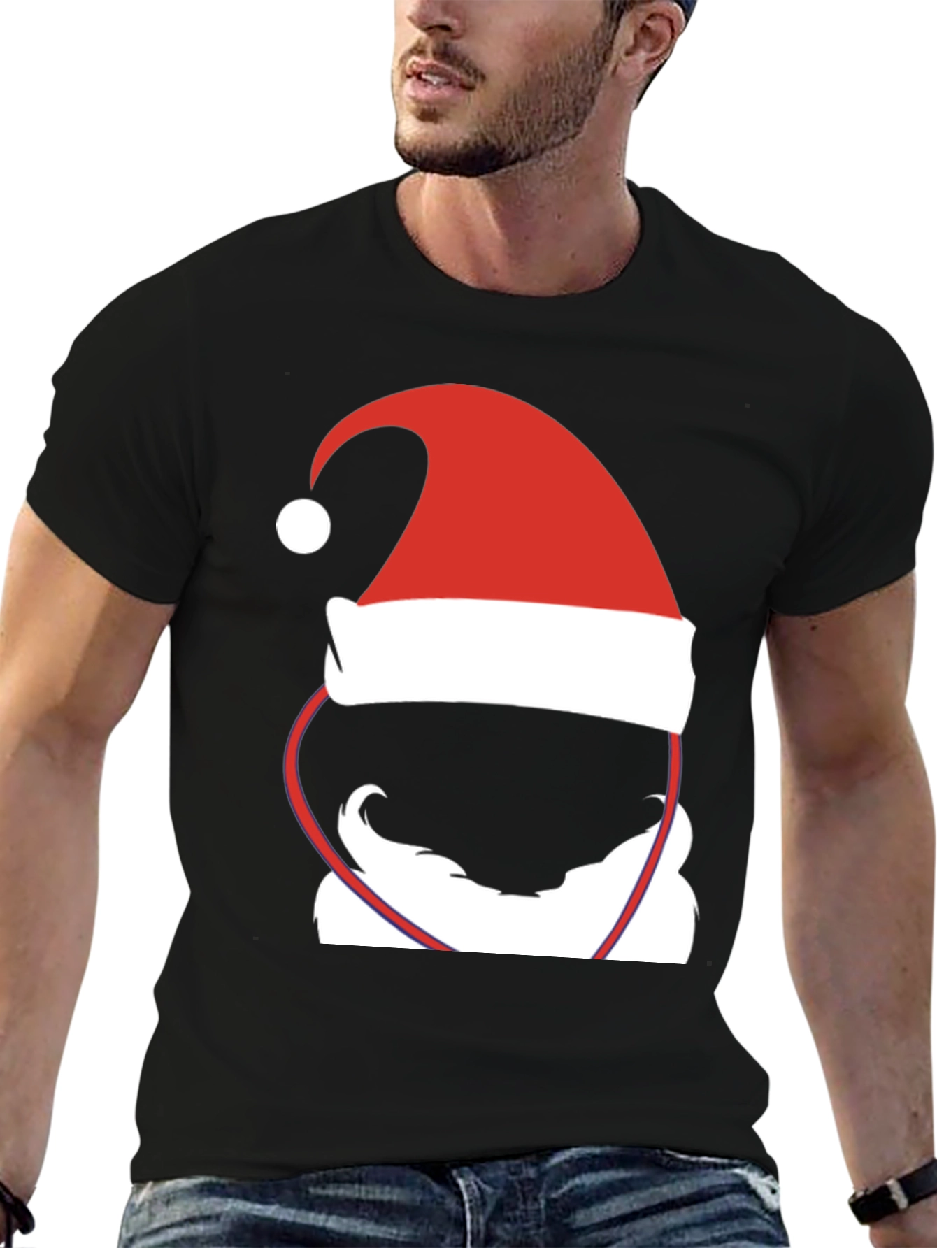 Santa Hat & Beard Graphic T-Shirt - Holiday Cheer