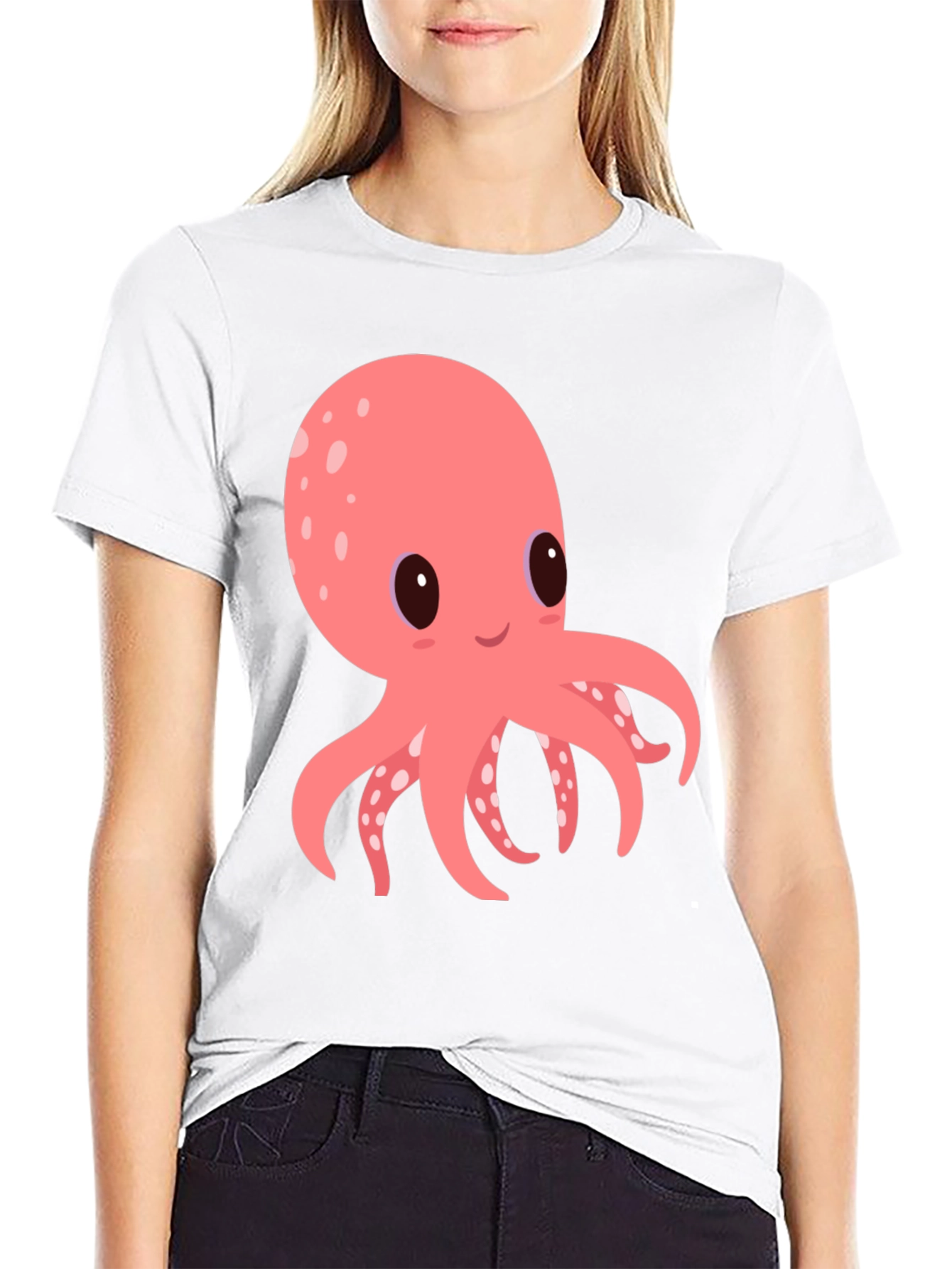Cute Octopus Graphic Tee - Black Cotton Comfort