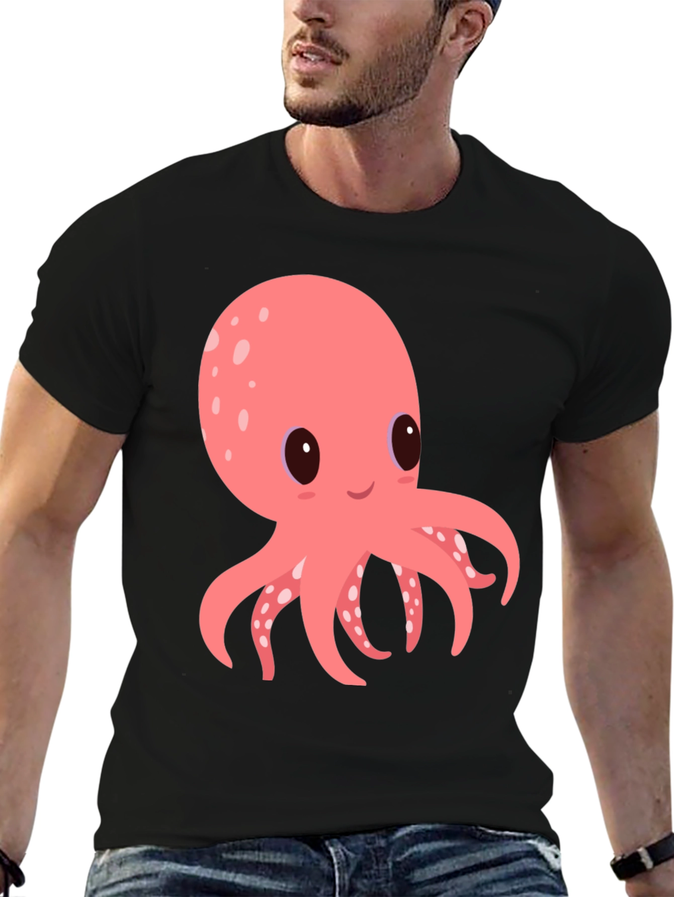 Cute Octopus Graphic Tee - Black Cotton Comfort